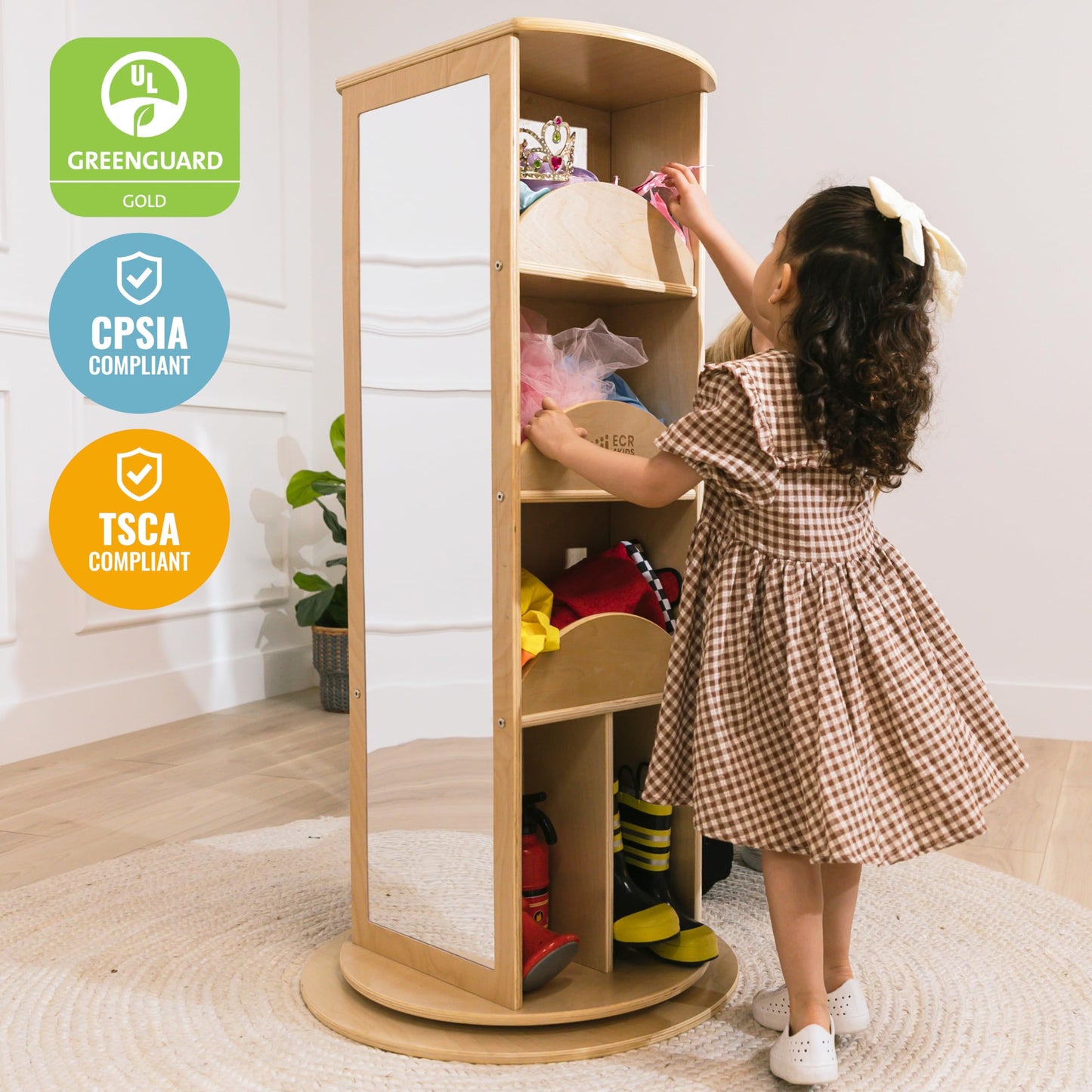 ECR4Kids Rotating Dress-Up Carousel, Costume Organizer, Natural