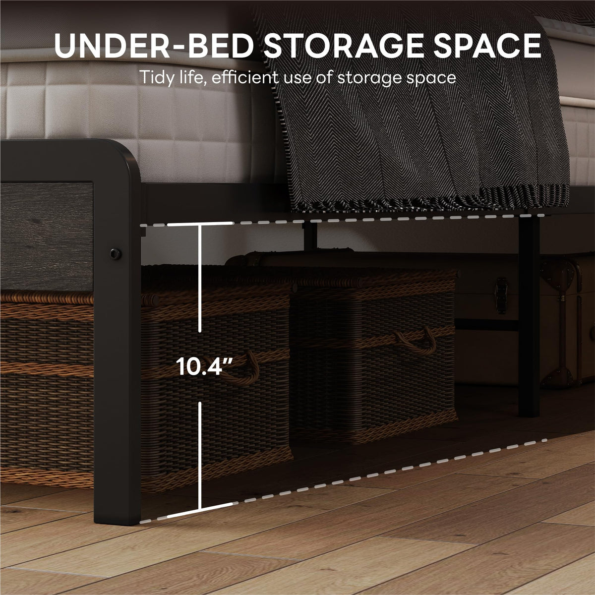 LIKIMIO California King Bed Frame with Headboard, Dark Wood Camas California King with Strong Supports, Sturdy, Noise-Free, No Box Spring Needed, Charcoal Grey