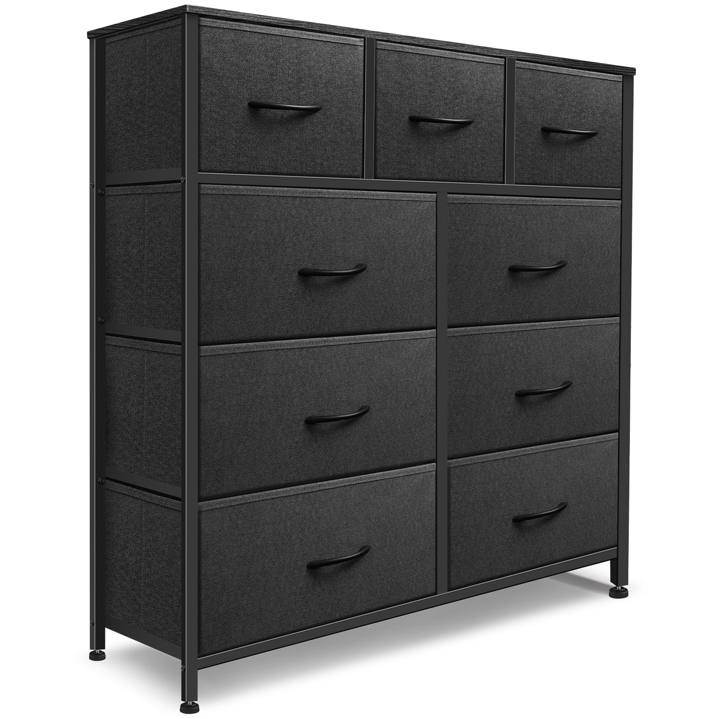Sonharlar Dresser for Bedroom with 9 Drawers, Chest of Drawers, Storage Drawers Organizer Unit, Black Wide Fabric Dresser with Fabric Bins for Closet, Living Room, Entryway (Charcoal Black)