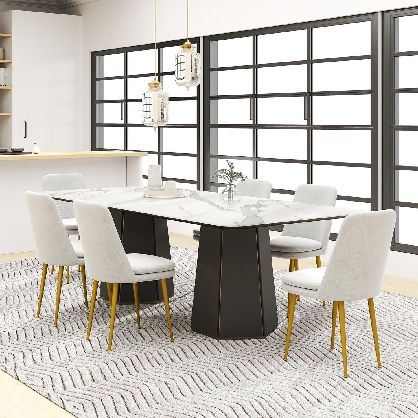 Kinsunny Modern Dining Chairs Set of 6, Upholstered Thick Padded Seat with Ergonomic Backrest, Armless Accent Side Chairs for Living Room, Kitchen, Dining Room, Beige