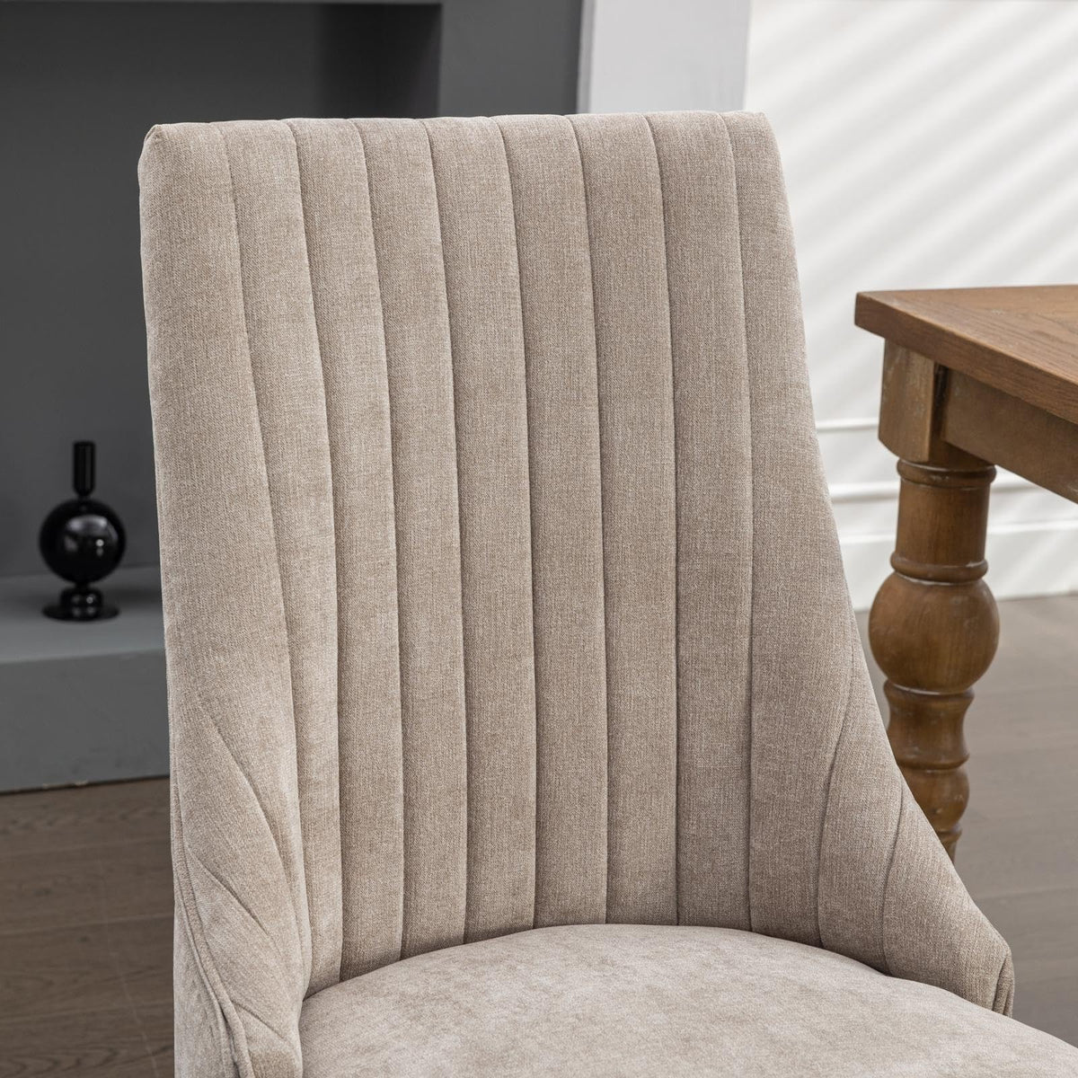 LKTART Upholstered Dining Chairs Set of 6, Solid Wood Kitchen Dining Room Chairs with Thicken Padded and Nailhead Trim for Home Kitchen Bedroom Beige
