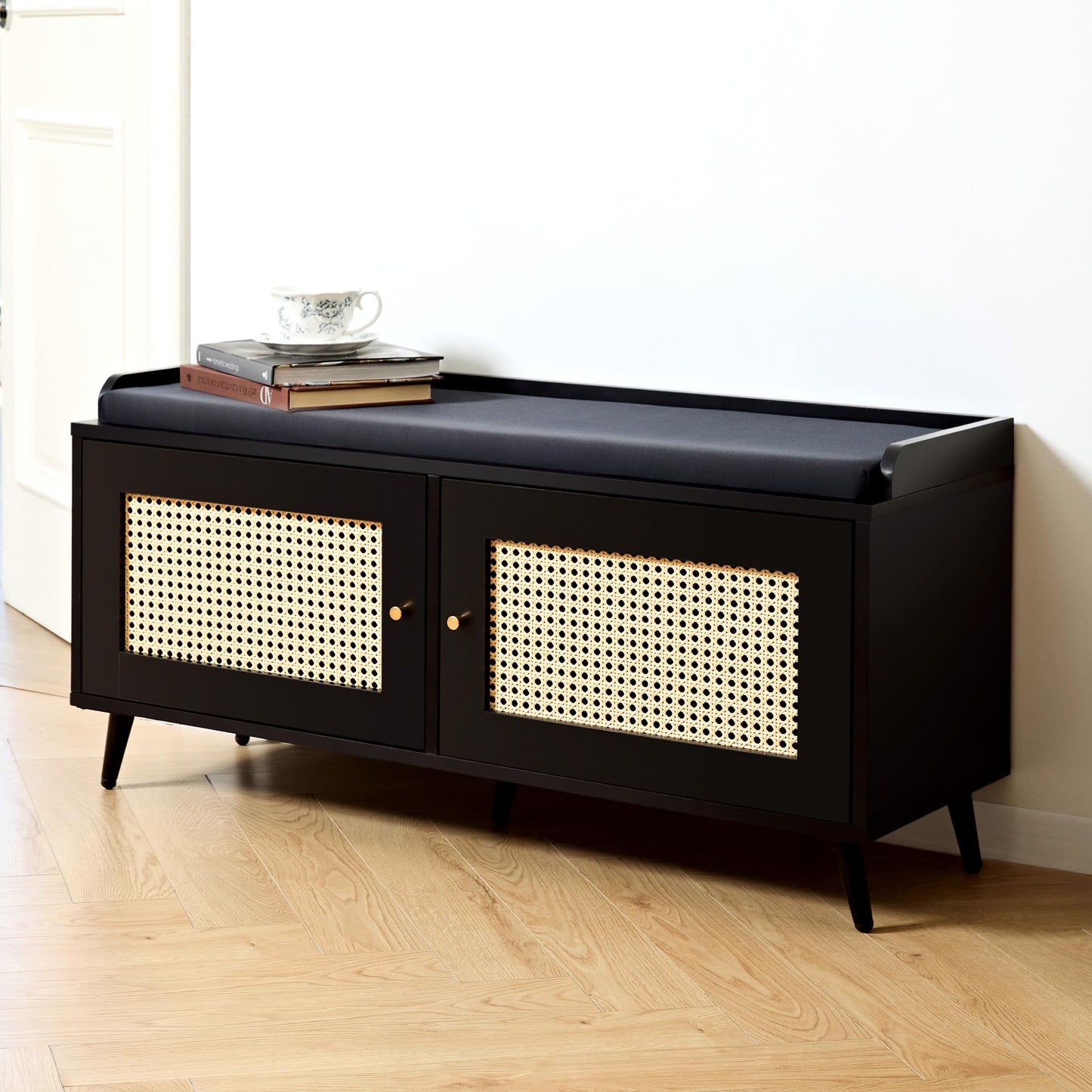Netstar Storage Bench, Shoe Bench with Padded Seat Cushion, Entryway Bench with 2 Doors, Shoe Storage Bench Adjustable Shelf, 39.3’’W x13.8’’D x18.9’’H Shoe Cabinet for Entryway, Living Room, Bedroom
