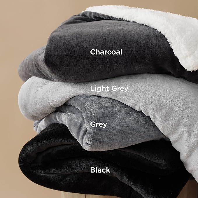 Bedsure Sherpa Fleece Throw Blanket for Couch - Thick and Warm, Soft Fuzzy Plush Throw Blanket for Winter, Light Grey, 50x60 Inches