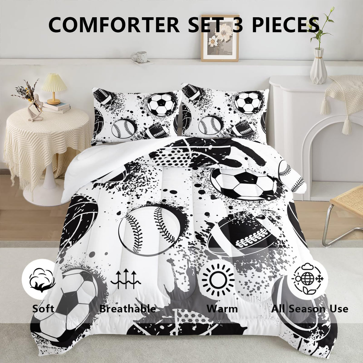 Axolotl Ball Sports Comforter Set Twin,Football Soccer Bedding Set,Football Baseball Game Comforter Set,Baseball Bedding Set,Hip Hop Graffiti Artwork Bedding for Boys Kids Men,1 Quilt 2 Pillowcases