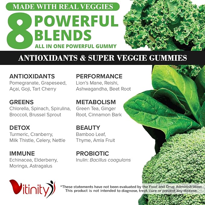 Made with Real Fruit-Real Veggie Gummies-Superfood Vegetable Vitamin Supplement for Women,Men,Kids-Blend of Fruit and Greens for Daily Health.Fruits and Vegetables Supplements (30-Day Supply)