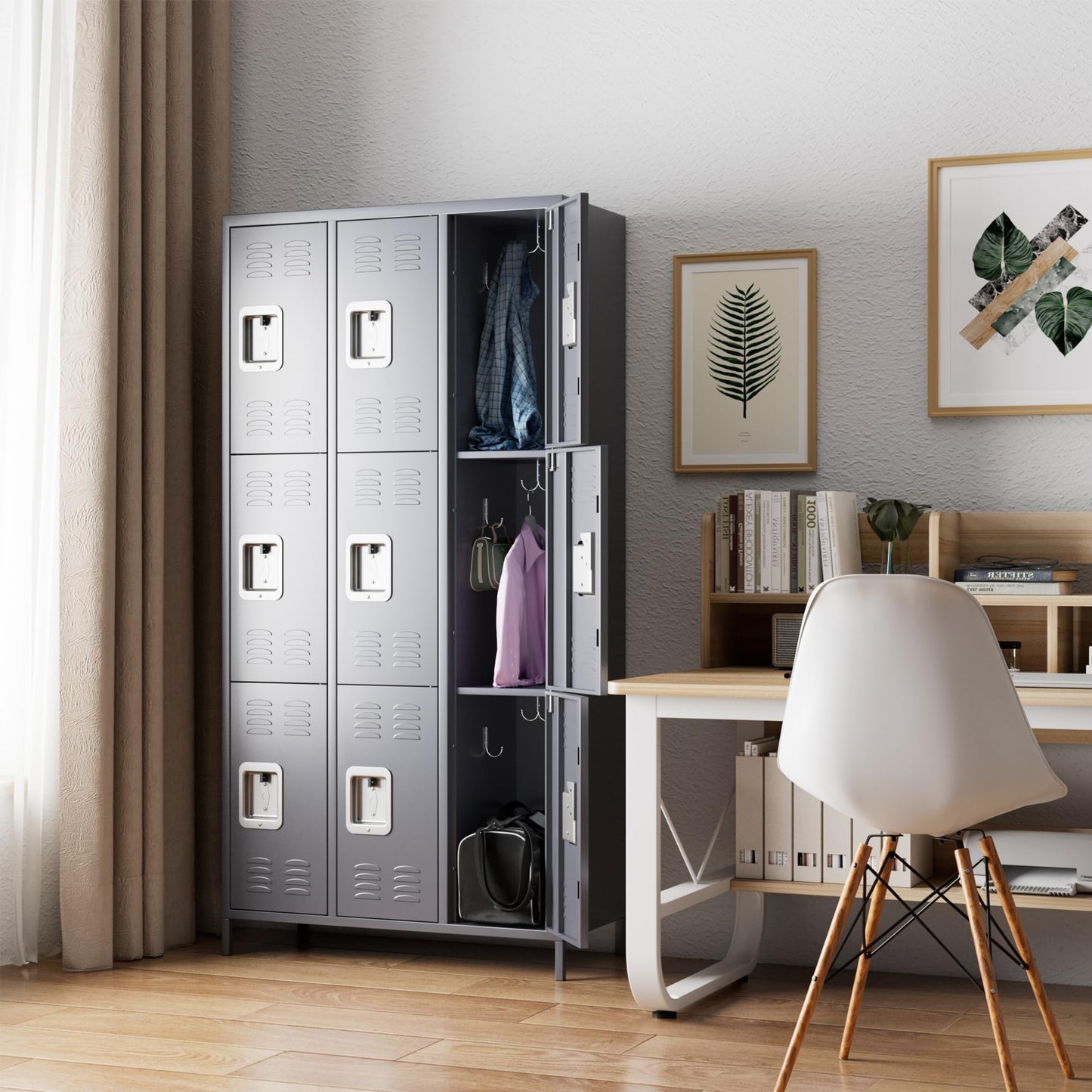 Reemoon 9 Doors Metal Storage Locker, Steel Storage Cabinet for Employees, Industrial Office Locker for School Gym Bedroom, Assembly Required,Dark Grey