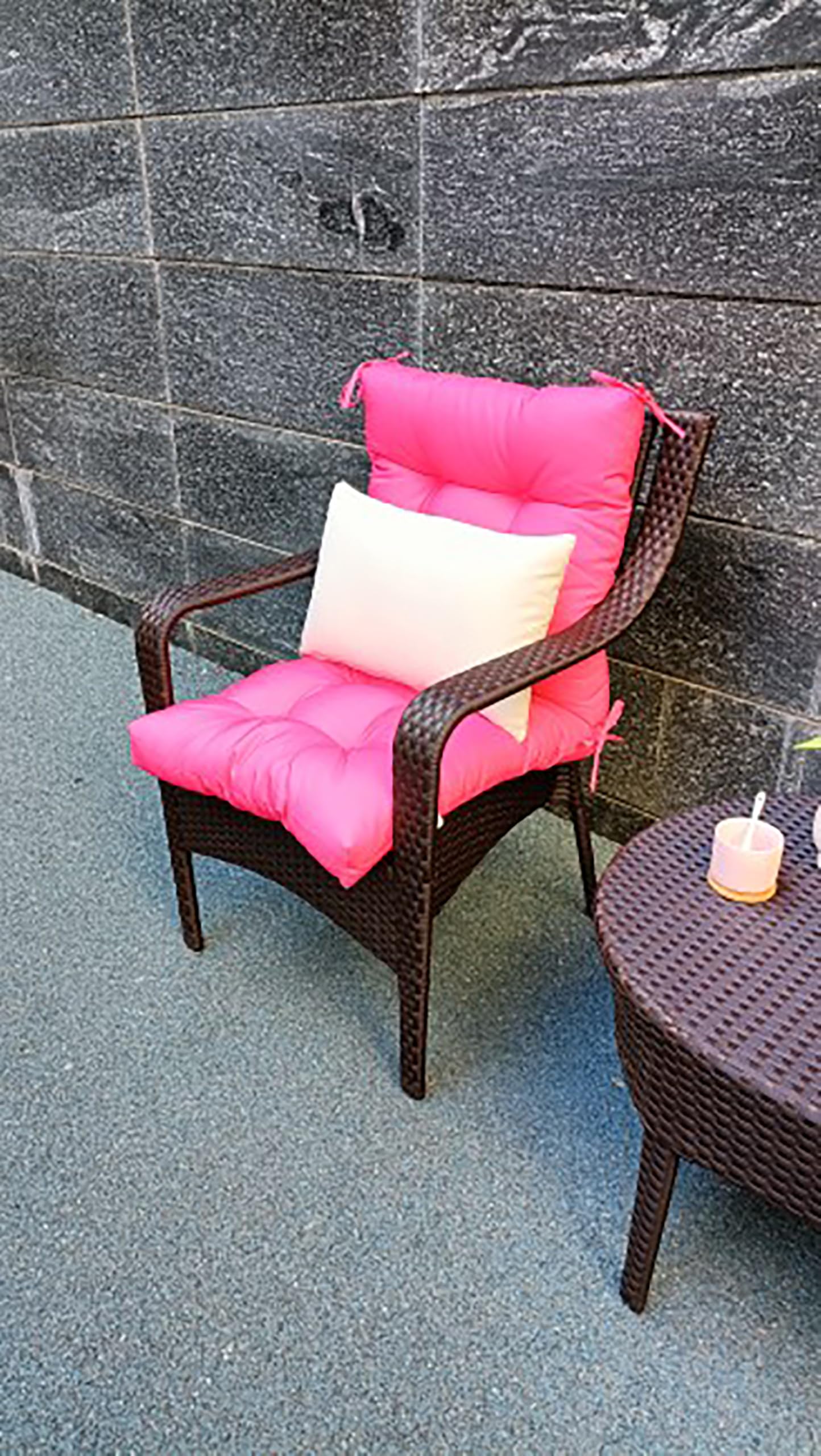 ADLIVWYD Seat & Back Combined Outdoor Chair Cushion Set, Comfort Tufted Replacement Dining Chair Cushion with Ties for Patio Furniture, 40x20x4 inches (Pink)