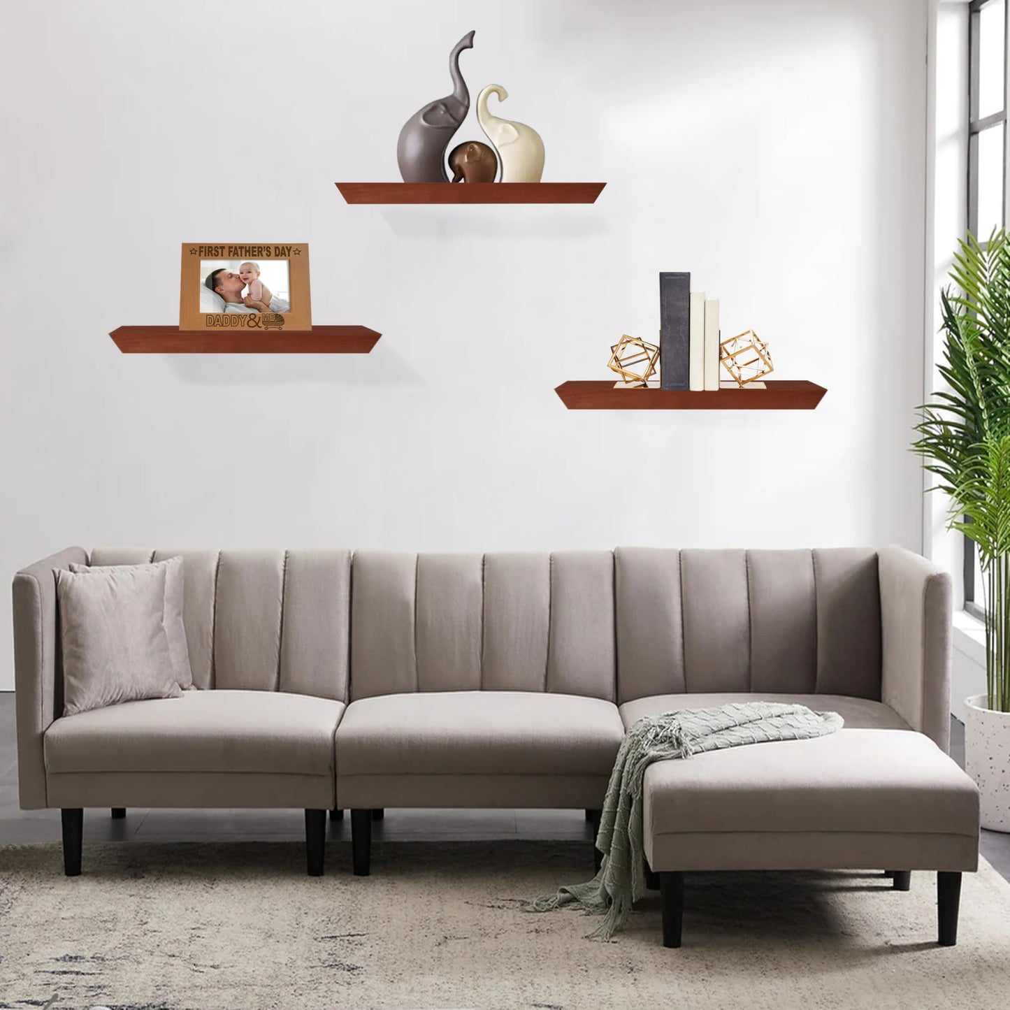 FANTERSI Floating Shelves for Wall Set of 3, Wall Shelves for Bedroom, Wood Shelves for Living Room, Bathroom, Room Decor (1, Brown)