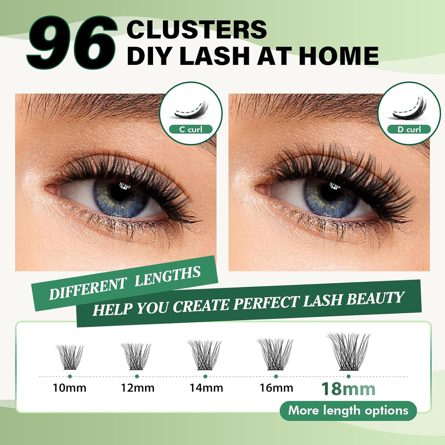 Lash Clusters 96pcs Individual Lashes D Curl 12mm Eyelash Clusters KEYYOU Volume Wispy Lash Extension Soft&Comfortable Easy DIY at Home(Y23,D-12mm)
