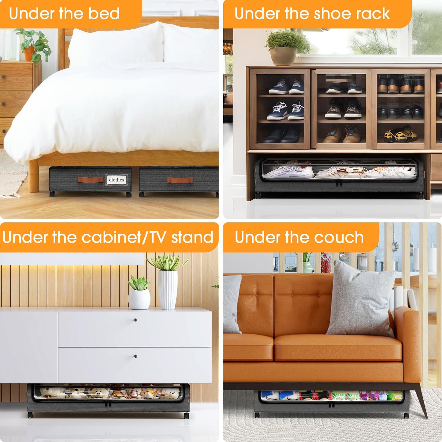 SpaceHacks Under Bed Storage with Wheels 2Pack Storage Containers with Clear Window&Label Under Bed Drawers Rolling Under Bed Storage for Clothes,Shoes, Blankets (30.71 x 16.93 x 6.69 in, Dark Grey)