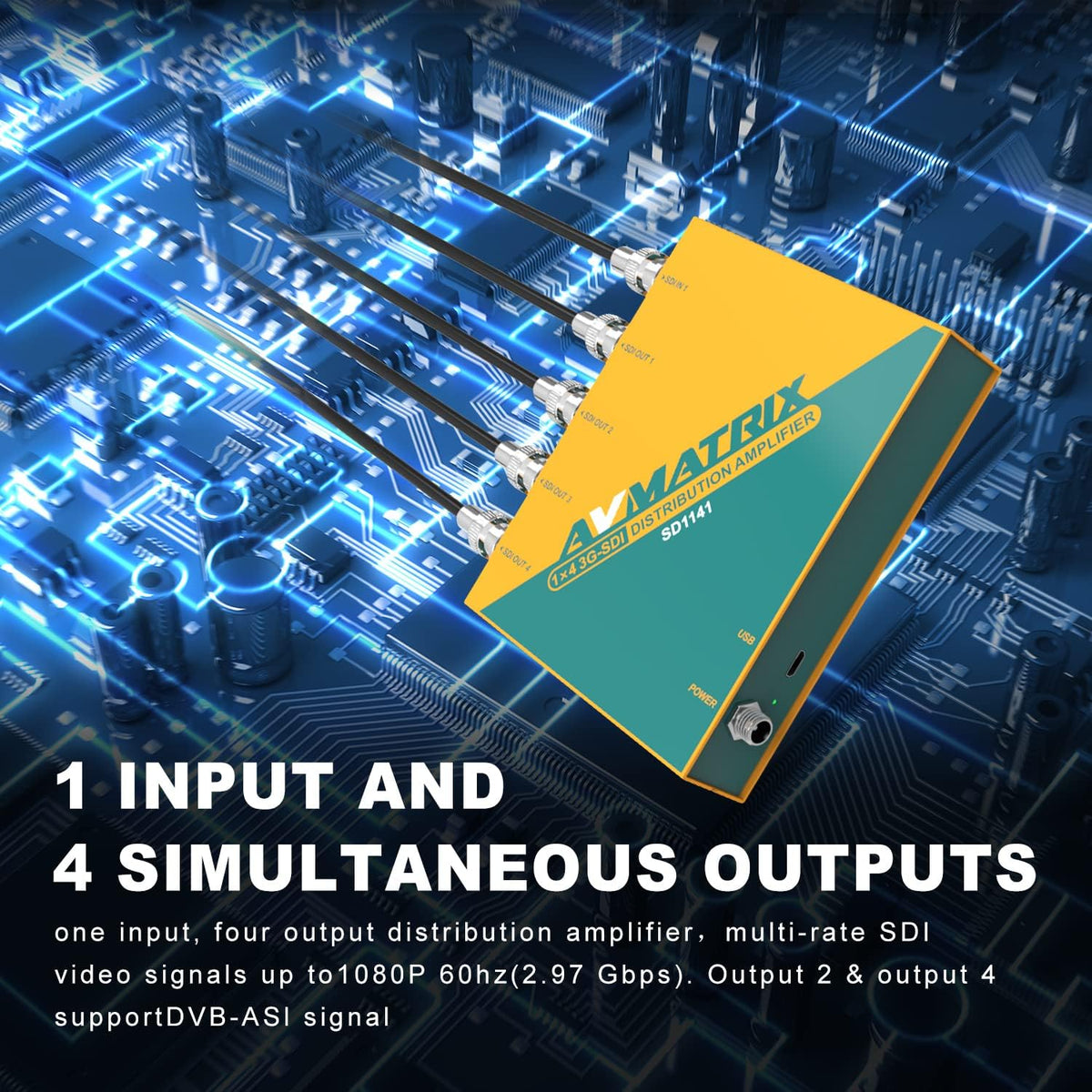 AVMATRIX SDI Splitter 1×4 Distribution Amplifier 3G/HD/SD SD1141