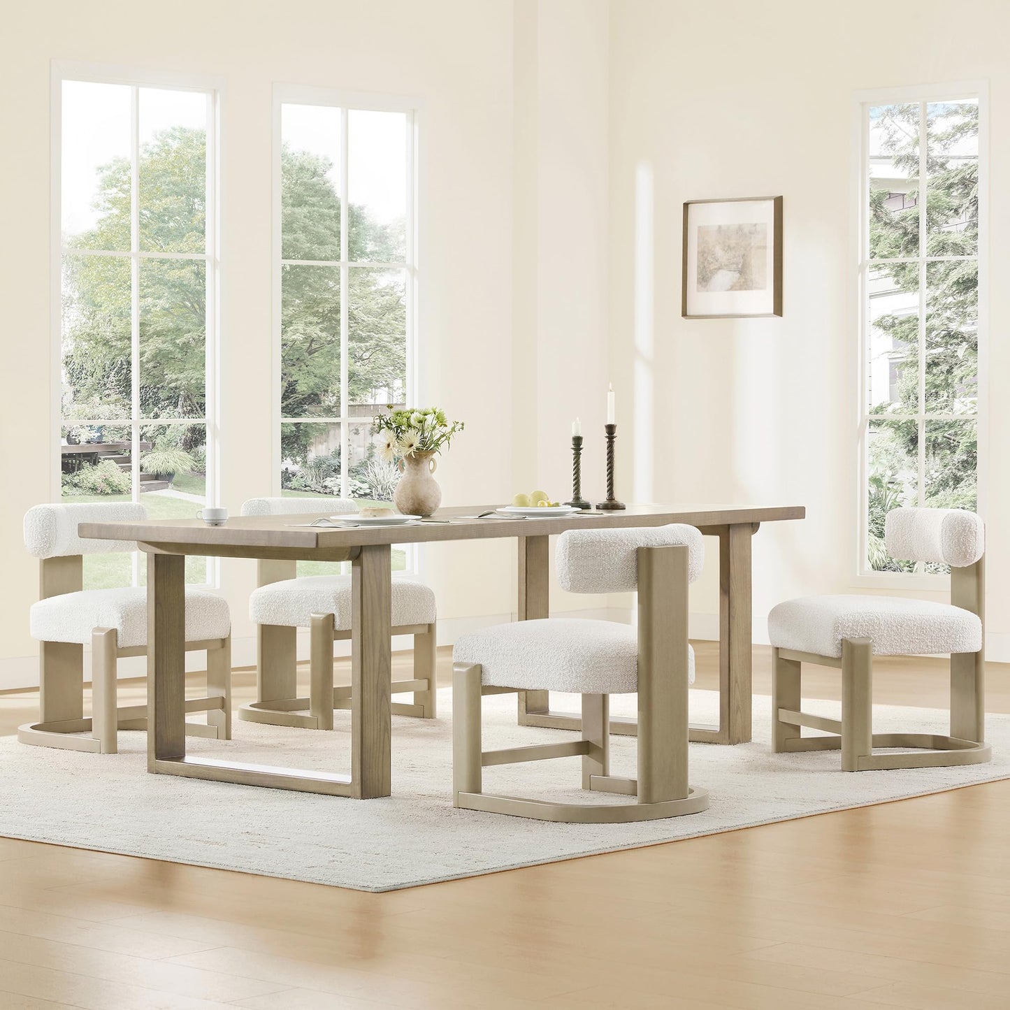 CHITA Upholstered Dining Chairs Set of 2, FSC Certified Mid Century Modern Kitchen & Dining Room Chairs, Fabric in Pearl (White), Solid Wood Frame in Gray Finish