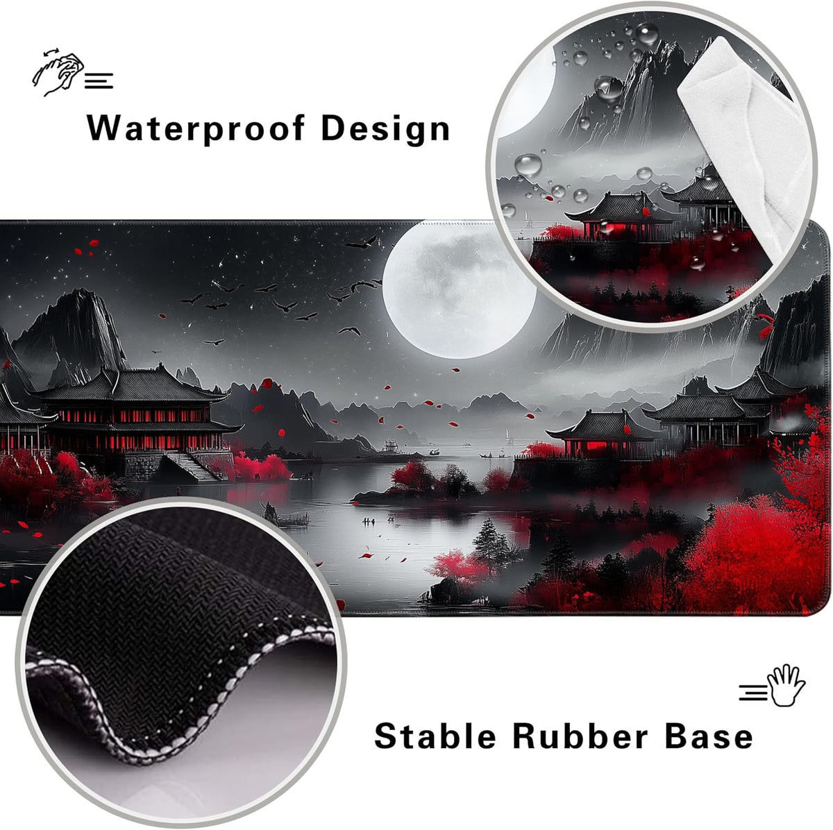 Mouse Pad Desk Mat XL Mouse Pad Gaming Keyboard Mat Office Desk Decor Accessories (Moon Bird)