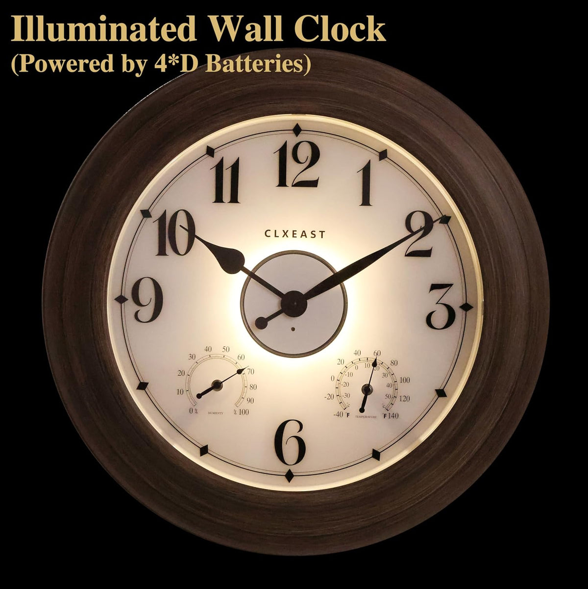 CLXEAST 24" Large Illuminated Outdoor Clocks Waterproof, Gray Oak Finish