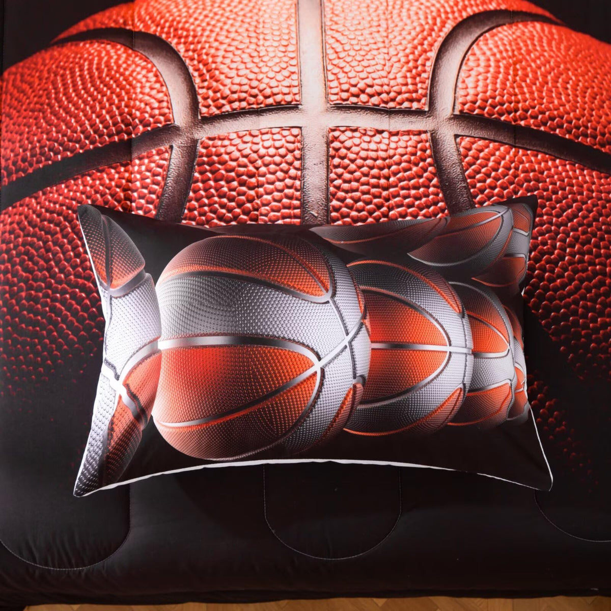 GRAT TIOC Teens Boys Sports Comforter Set Twin,Basketball Bedding Set for Kids,Sports Orange Basketball Comforter Sets,Black Teenage Boy Bedroom Bed Set 3 Pieces with Pillowcases