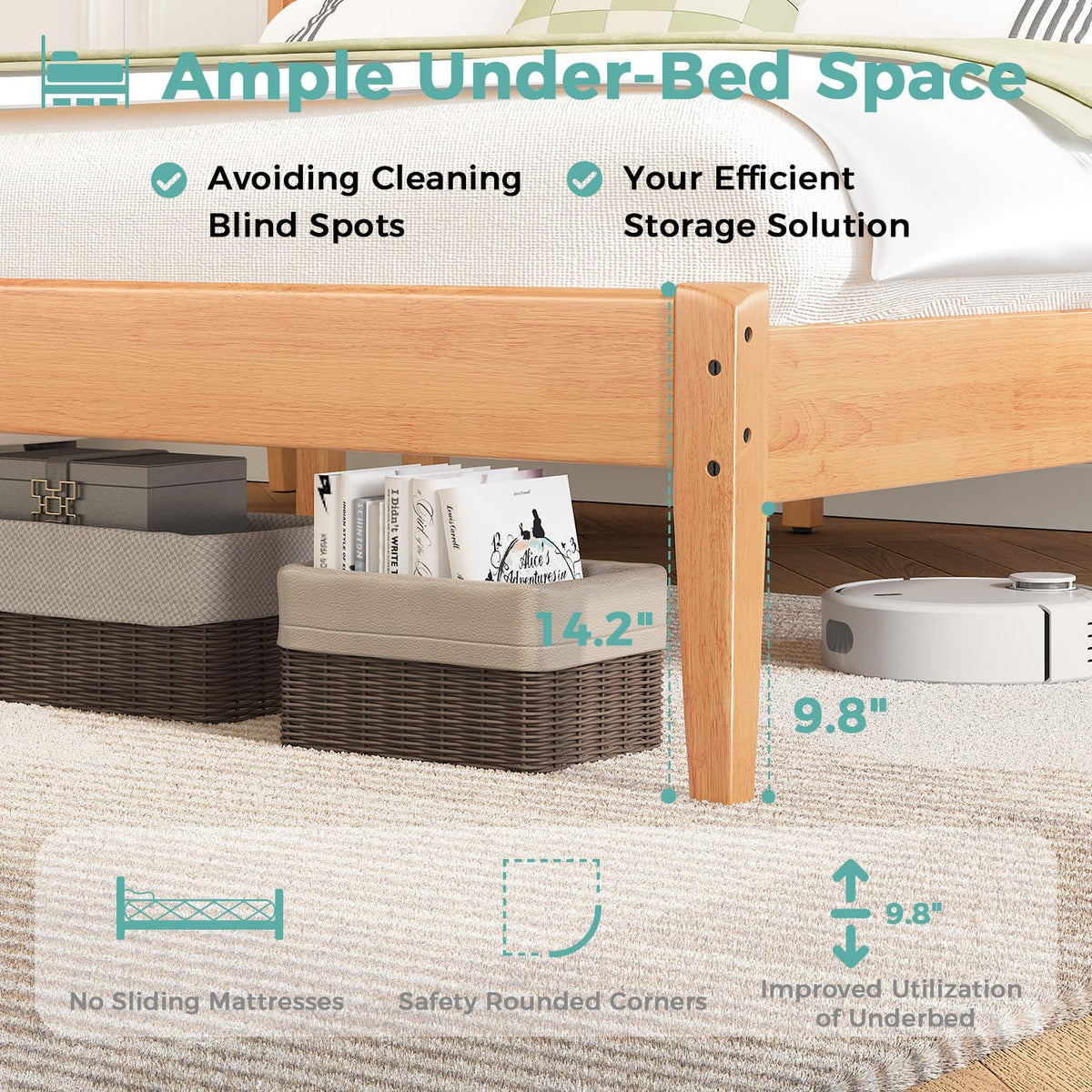 MORDEER Solid Wood King Size Bed Frame with Ladder Headboard, Malaysian Oak Platform Bed Frame, Modern Bedframe with Wooden Slats, No Box Spring Needed, Easy Assembly, King Size, Rustic Pine