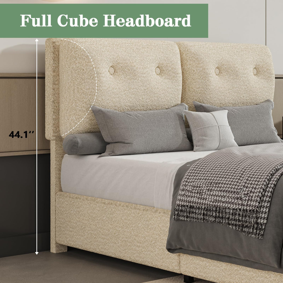 CHABUILDREARK Twin Bed Frames, Boucle Upholstered Platform Bed Frame with Soft Headboard, Wooden Slats Support, Low Profile Bed Frame, No Box Spring Needed, Easy Assembly, Cloud Bed Frames, Cream