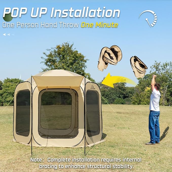10x10 FT Pop Up Screen Tent - Instant Screened Gazebo Canopy with Mosquito Net, Portable Backyard Tent for 4-6 People, Easy Setup Patio Shelter for Camping, BBQ, Sports & Outdoor Activities