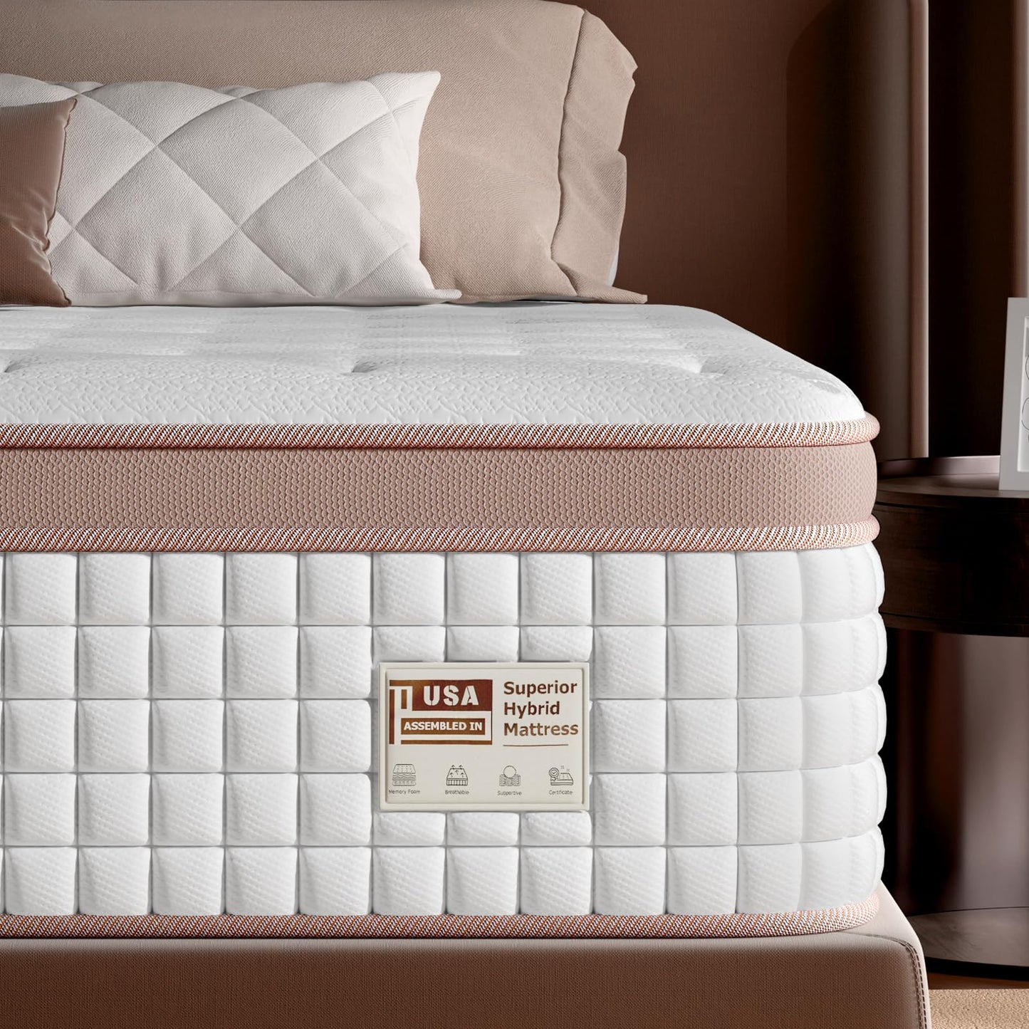 Queen Size Mattress 14 Inch - Premium Hybrid Mattress In a Box for Back & Lumbar Support, 366 Night Trial, Individual Pocket Spring Bed for Fiberglass-Free & Motion Isolation, CertiPUR-US Certified