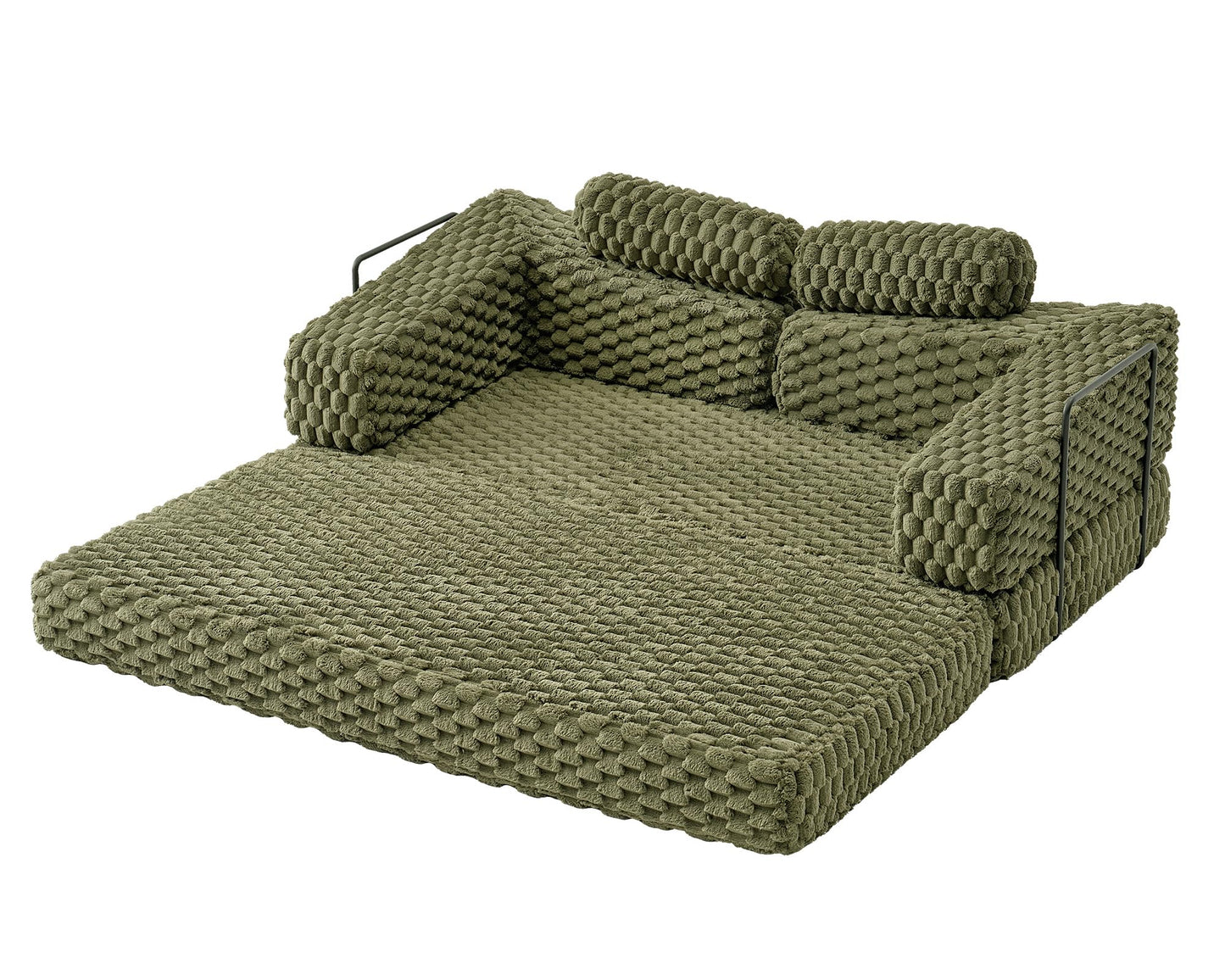 VanAcc Foldable Sofa Bed, Convertible Floor Sofa with Plush Faux Fur, No Assembly Mattress Couch for Living Room, Apartment, Bedroom, Green