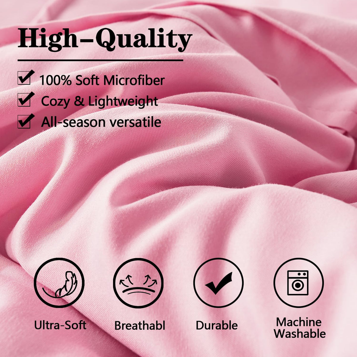 Yogeneg Full Size Comforter Set 7 Piece Bed in a Bag,Grid Pinch Pleat Pink Bedding Set,Striped Textured Soft Microfiber Comforter with Sheet Set,All Season Complete Bed Set(Pink,Full)