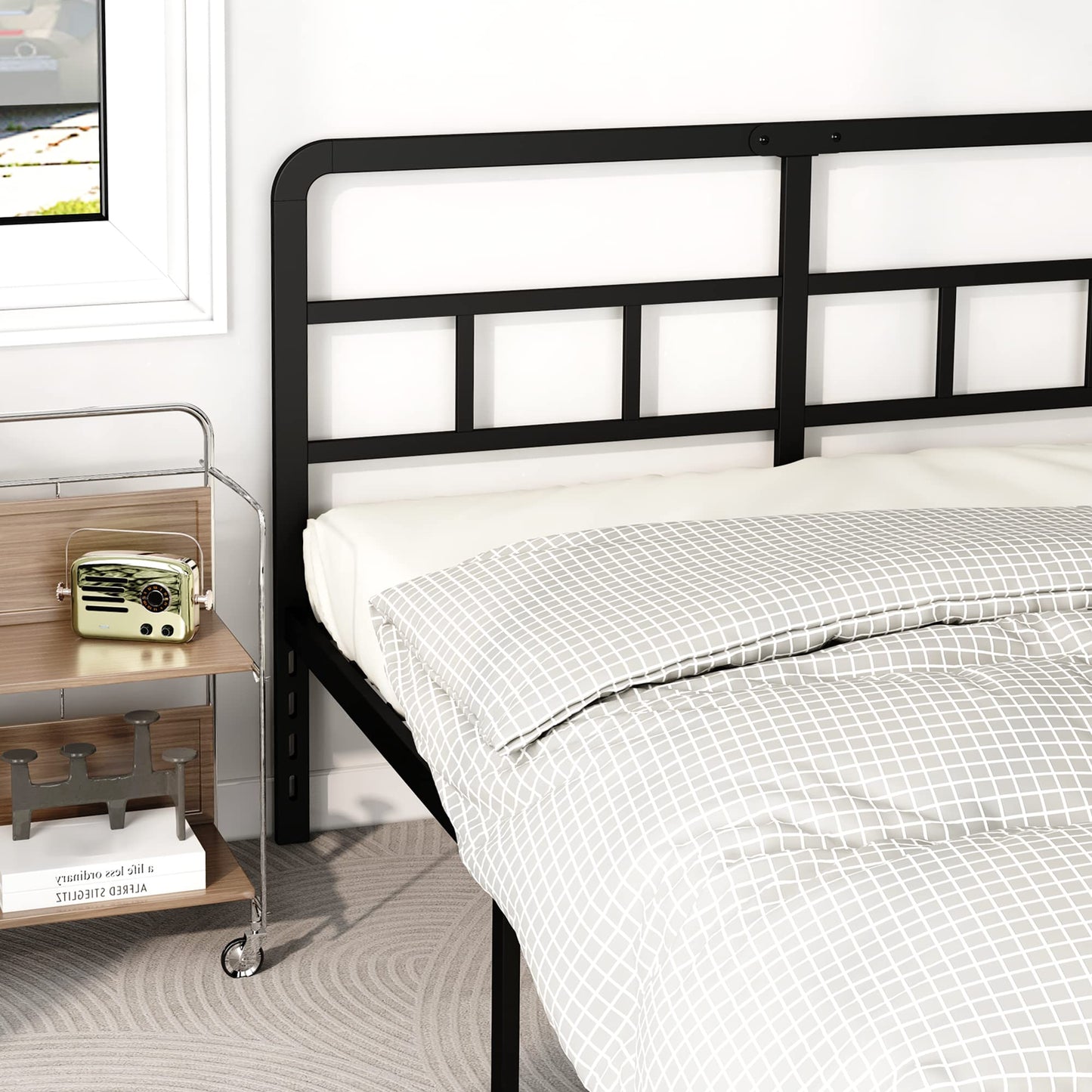 DiaOutro 14 Inch Full Size Bed Frame with Headboard No Box Spring Needed, Heavy Duty Metal Platform with Steel Slat, Mattress Foundation, Easy Assembly, Noise Free, Black