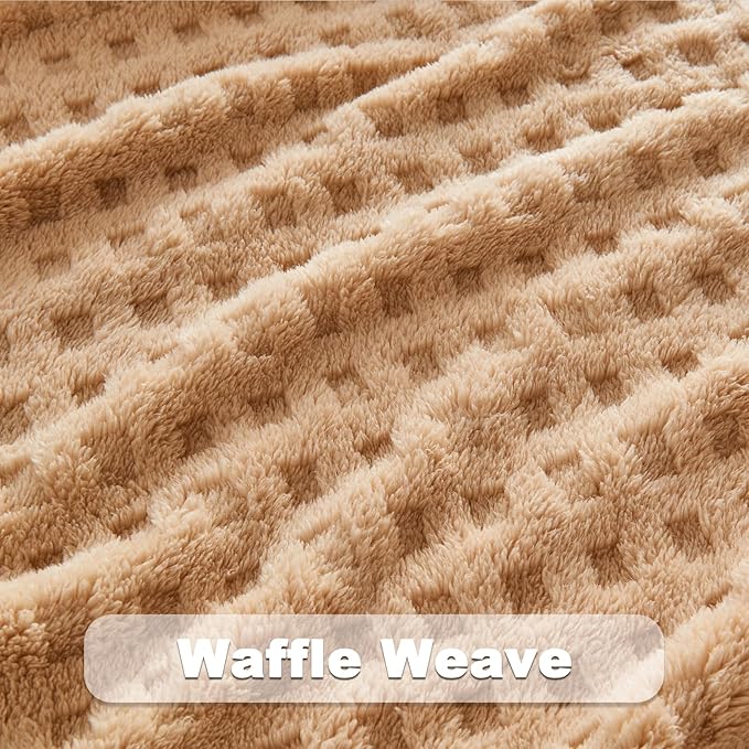 NEWCOSPLAY Super Soft Queen Blanket Brown Premium Silky Flannel Fleece 3D Waffle Checkered Lightweight Bed Blanket All Season Use (Brown, Queen(90"x90"))