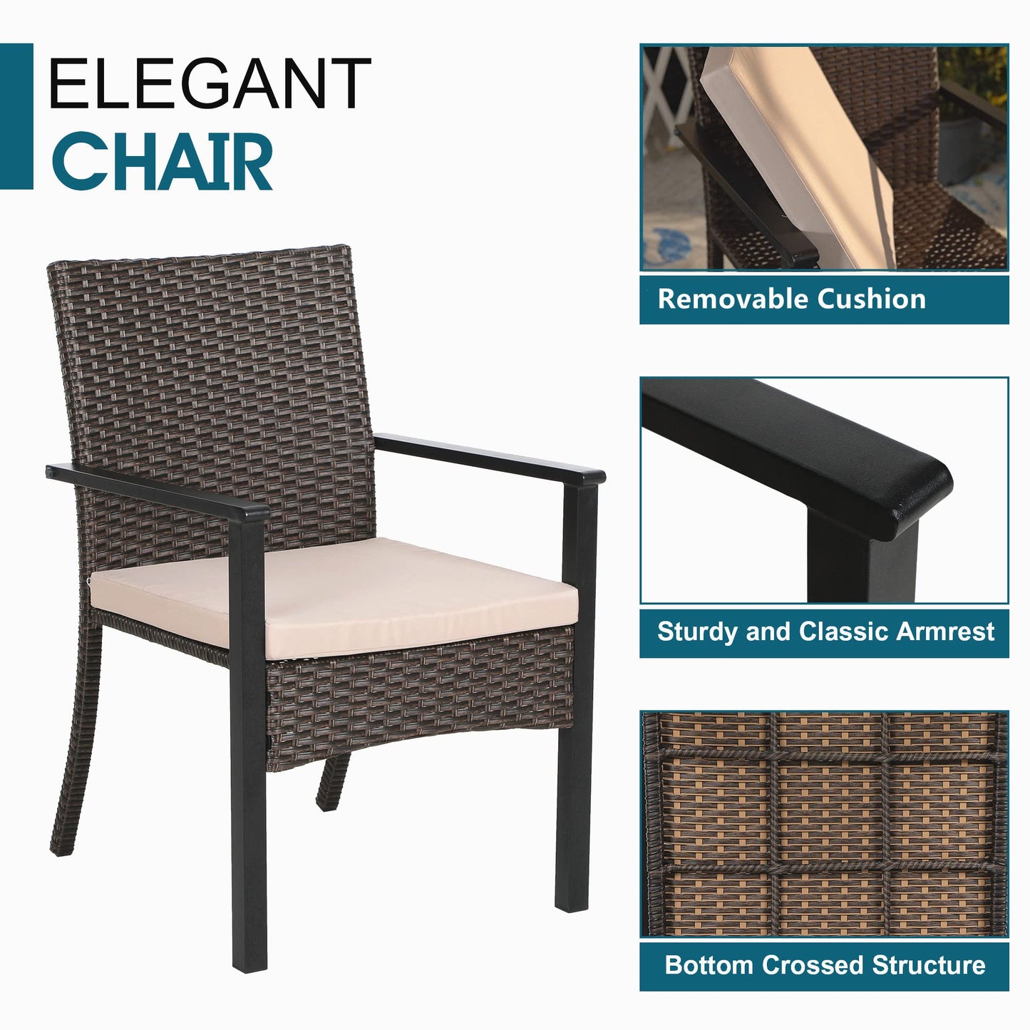 MFSTUDIO Wicker Patio Dining Chairs Set of 4, Rattan Outdoor Furniture Chairs with Cushions, Outdoor Wicker Patio Chair Set of 4 for Table, Porch, Backyard