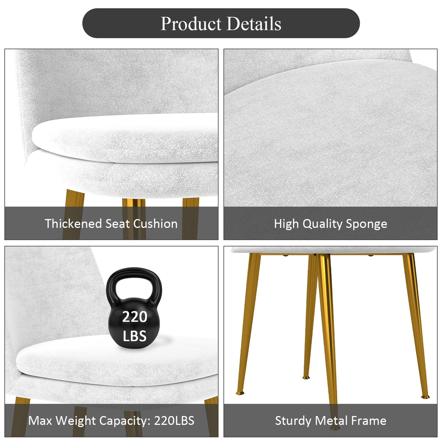 Kinsunny Modern Dining Chairs Set of 6, Upholstered Thick Padded Seat with Ergonomic Backrest, Armless Accent Side Chairs for Living Room, Kitchen, Dining Room, Beige