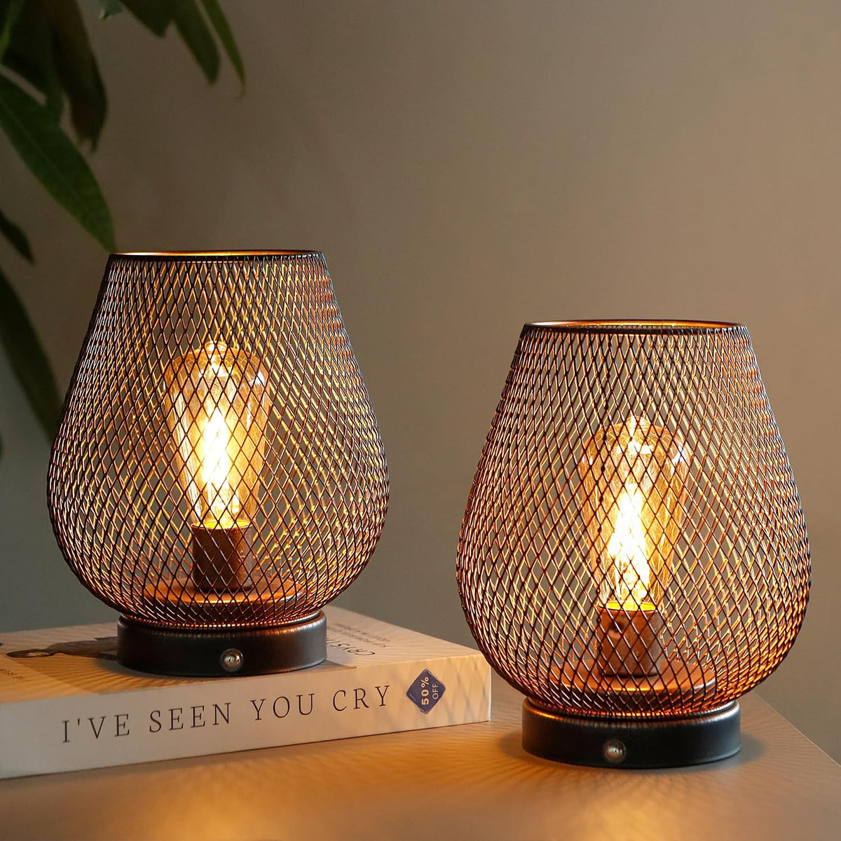 JHY DESIGN Dimmable Touch Bedside Table Lamp Set of 2 Rechargeable Battery Powered Lamp with LED Bulb Cordless Accent Lamp for Weddings Parties Patio Events Indoors Outdoors(Metal Base, Bronze Egg)