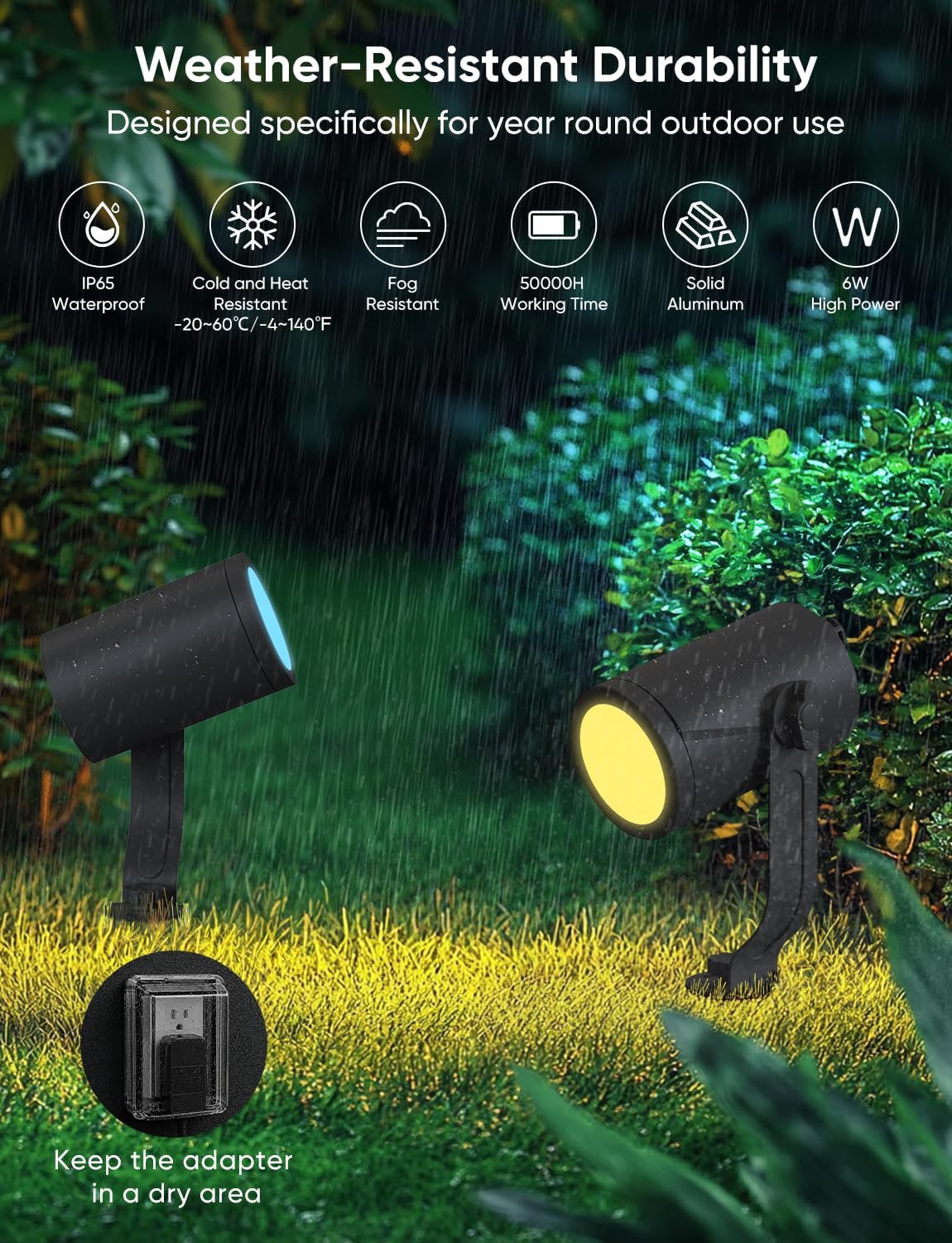 APPECK Smart Landscape Lighting Kit 12W, 2 Pack Outdoor Spot Lights RGBCW
