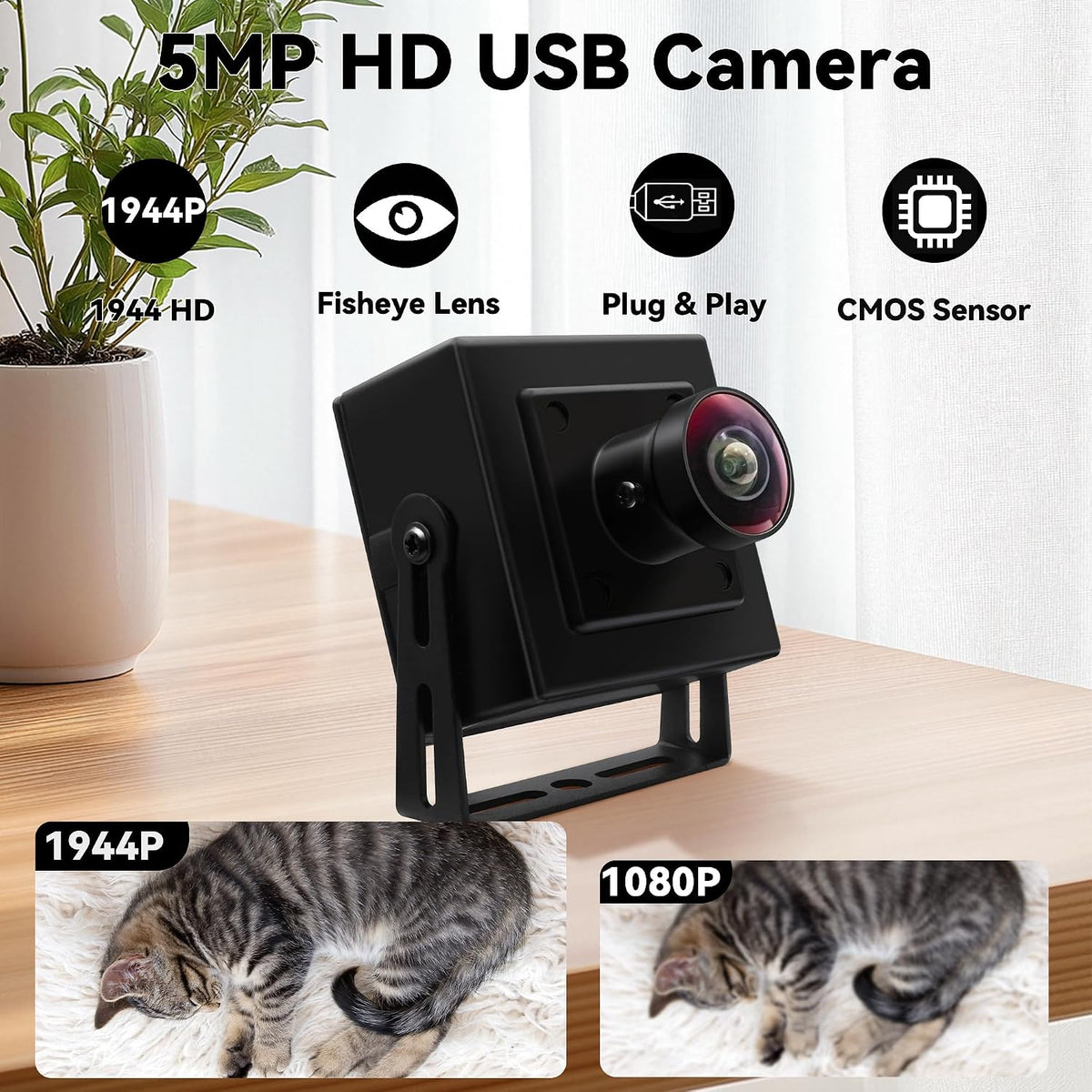 MMlove 5MP USB Camera 1944P 170° Wide Angle Webcam for Video Conferencing