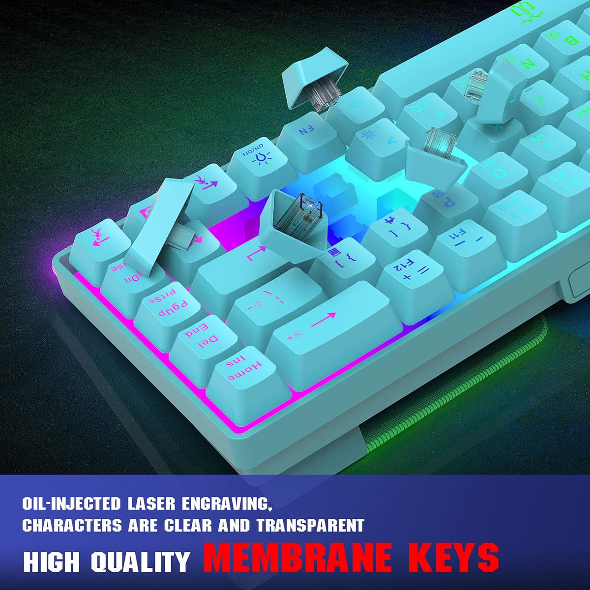Snpurdiri 65% Membrane Gaming Keyboard, RGB (68 Keys,Blue)