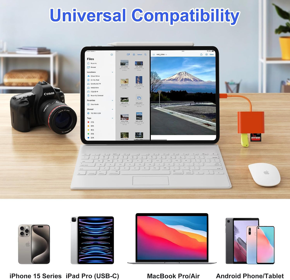 SD Card Reader, USB 3.0 Type C High Speed to SD/TF Card Adapter for iPhone 17/16/15 Pro Max Memory Card Reader with SD MicroSD USB 3 Port for Mac/iPad/MacBook Pro/Air Android Phone Tablet (Orange)