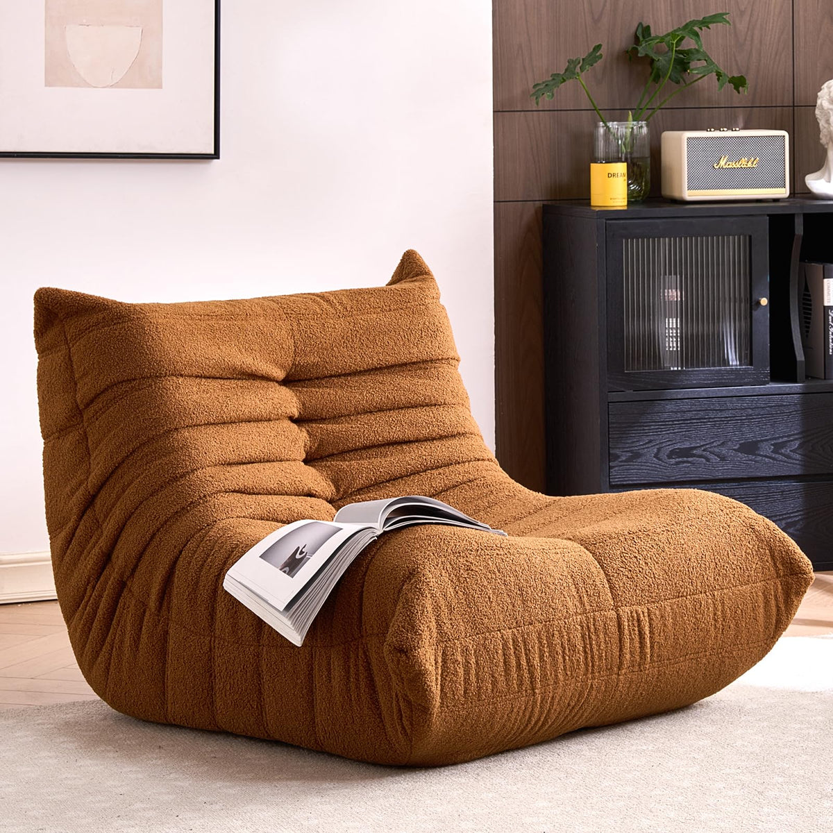 Giant Bean Bag Chairs for Adults - Lazy Floor Sofa Couch Single Seat - Fireside Lounger Chair with All-in-One Memory Foam - Beanbag Togo Sofa for Living Room Bedroom Dorm Office - Brown
