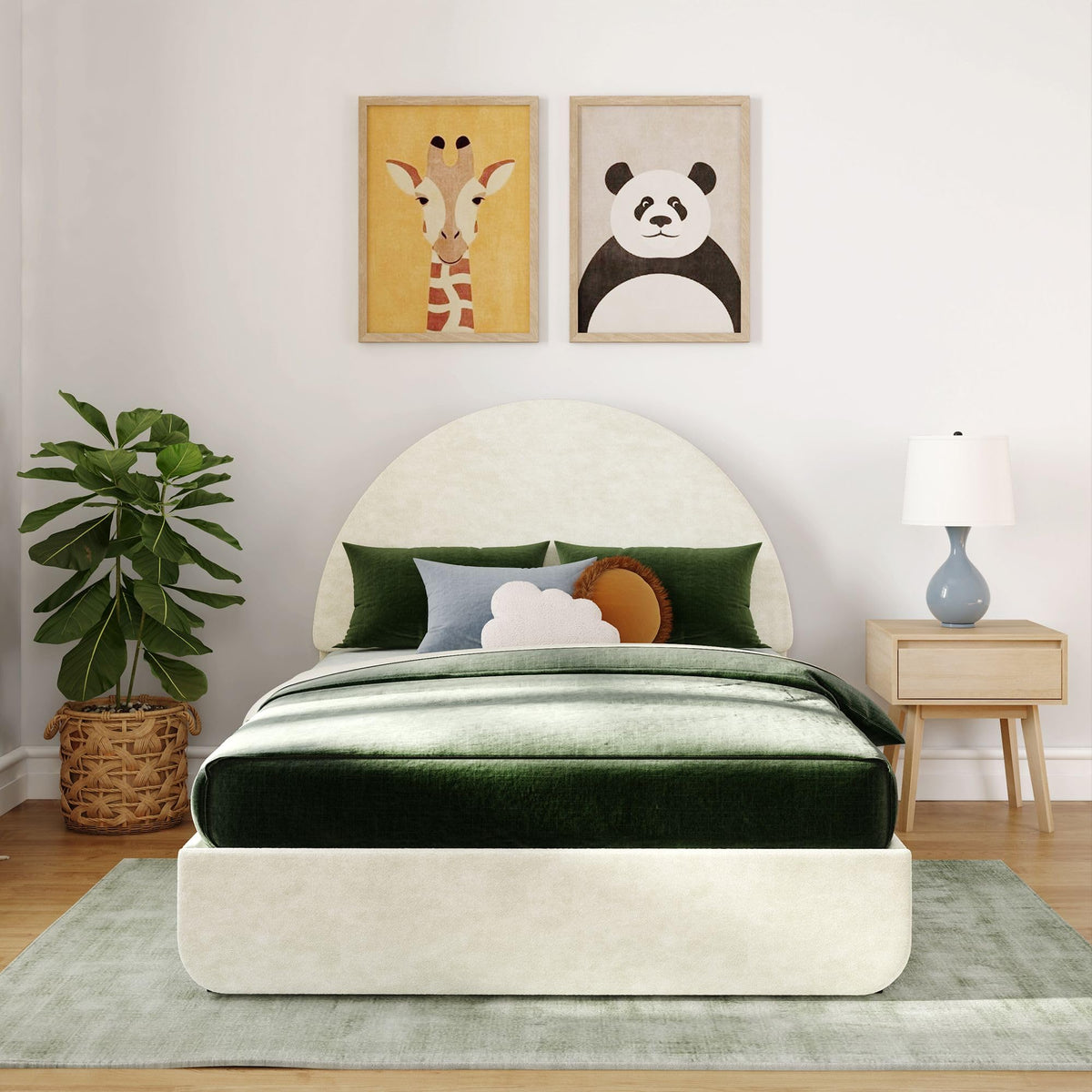 Max & Lily Upholstered Full Bed Frame with Arch Headboard, Upholstered Platform Bed for Kids, No Box Spring Needed, Easy Assembly, Cream