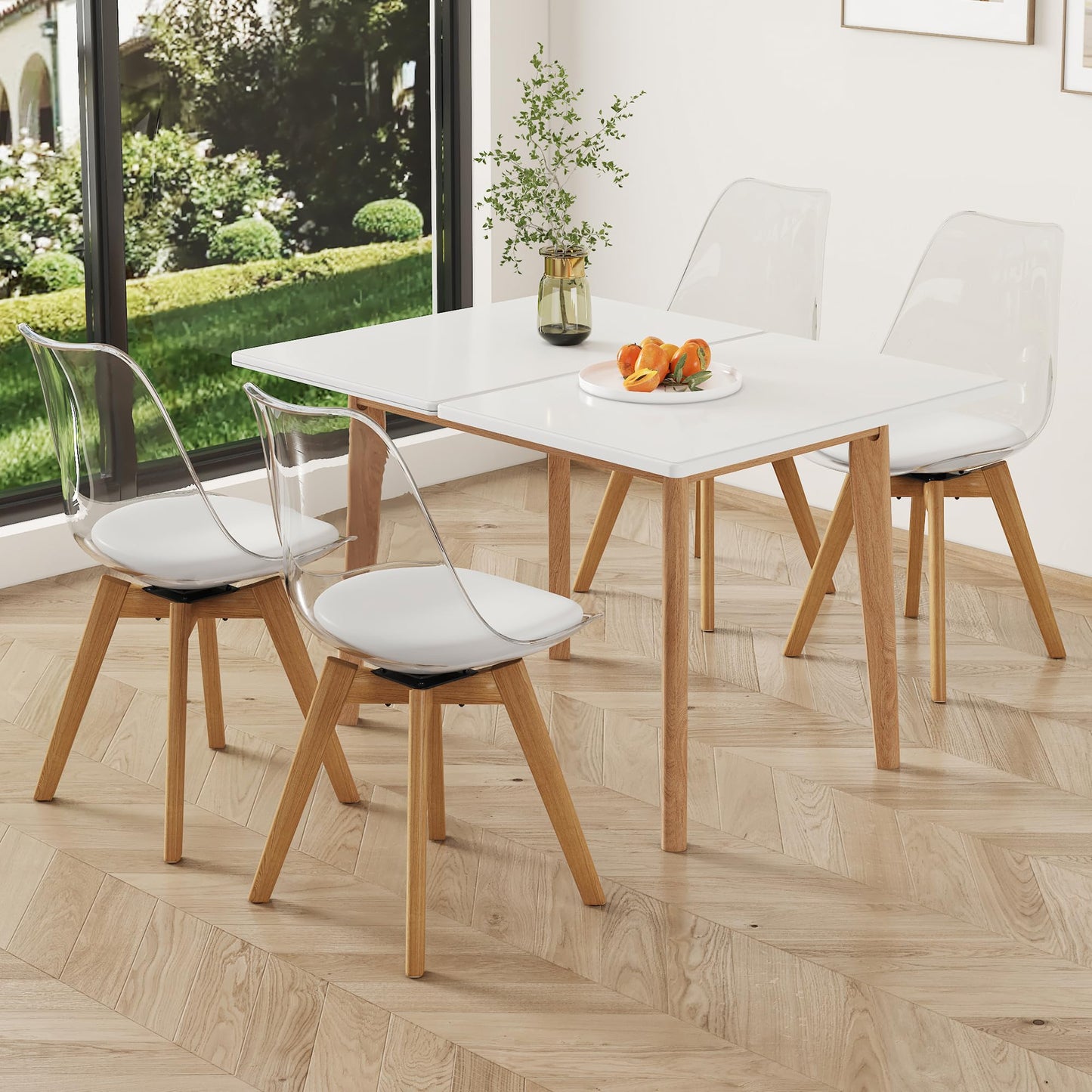 MEMUY 5 Piece Dining Table Set,Folding Dining Table with Chairs Set,35.4-47.2" Small Kitchen Table Set for 4,Marble Dining Table Set for 4 Space Saving,White Dining Room Table Set for 4,Apartment