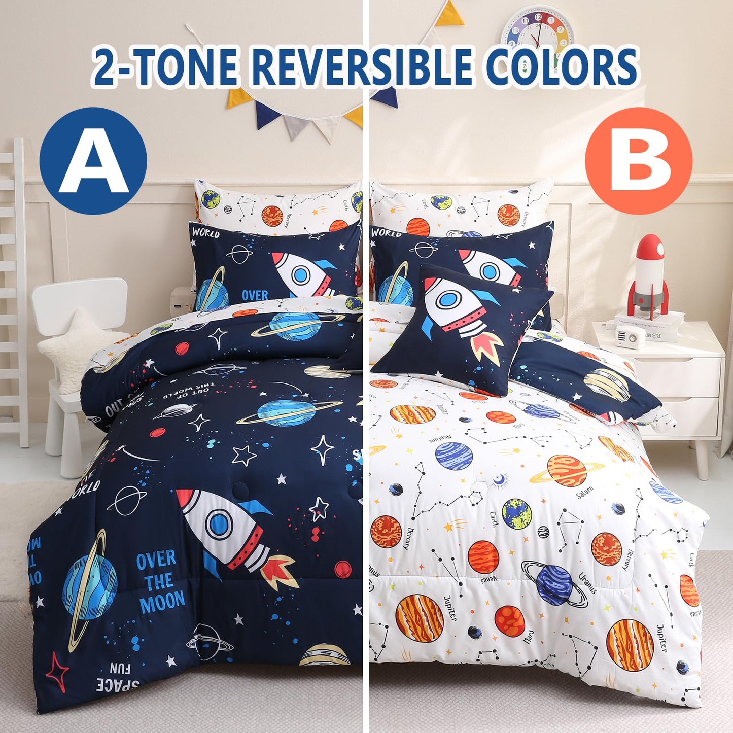 Tasselily 8 Piece Space Comforter Set Twin Size, Rocket Bed in a Bag Space Theme Bedding Sets for Boys Girls Kids