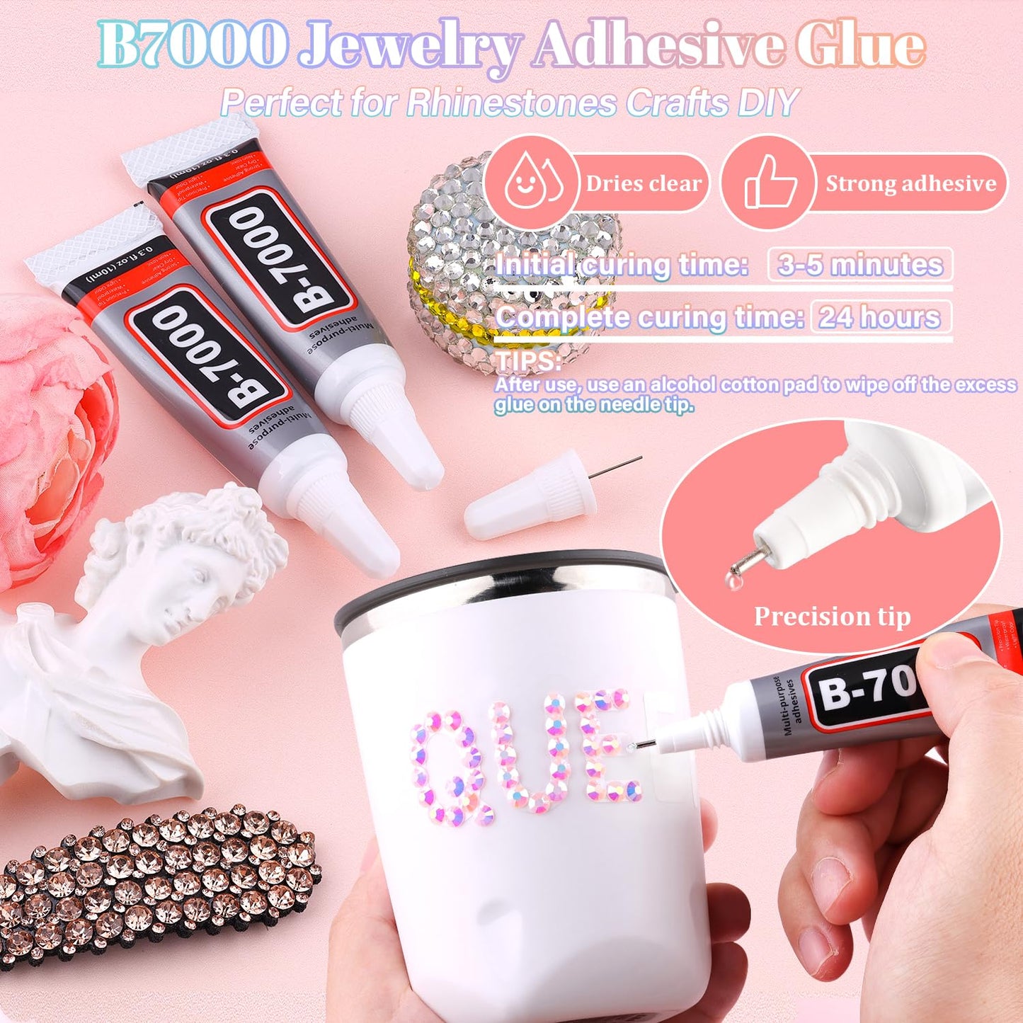 30000Pcs Resin Light Pink AB Rhinestones for Bedazzling Crafting with b7000 Jewelry Glue, Bulk Flatback Gems Bedazzler Kit for Crafts Clothes Shoes Fabric Nail Diamond Art, Assorted Size 2/3/4/5/6mm