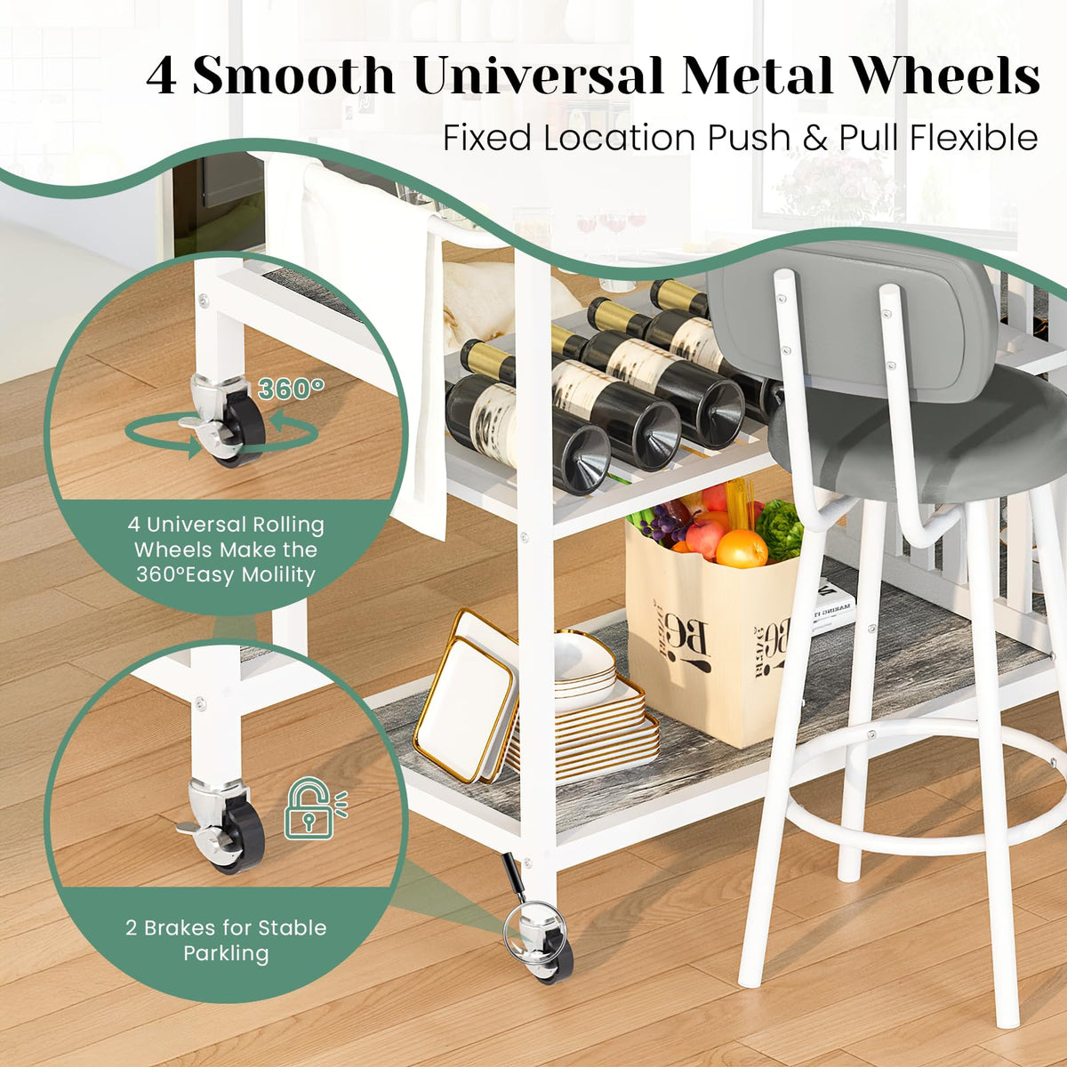 Recaceik Small Kitchen Island Table for 2 with Storage & Seating, Drop Leaf Dining Table Set for Small Space (Grey)