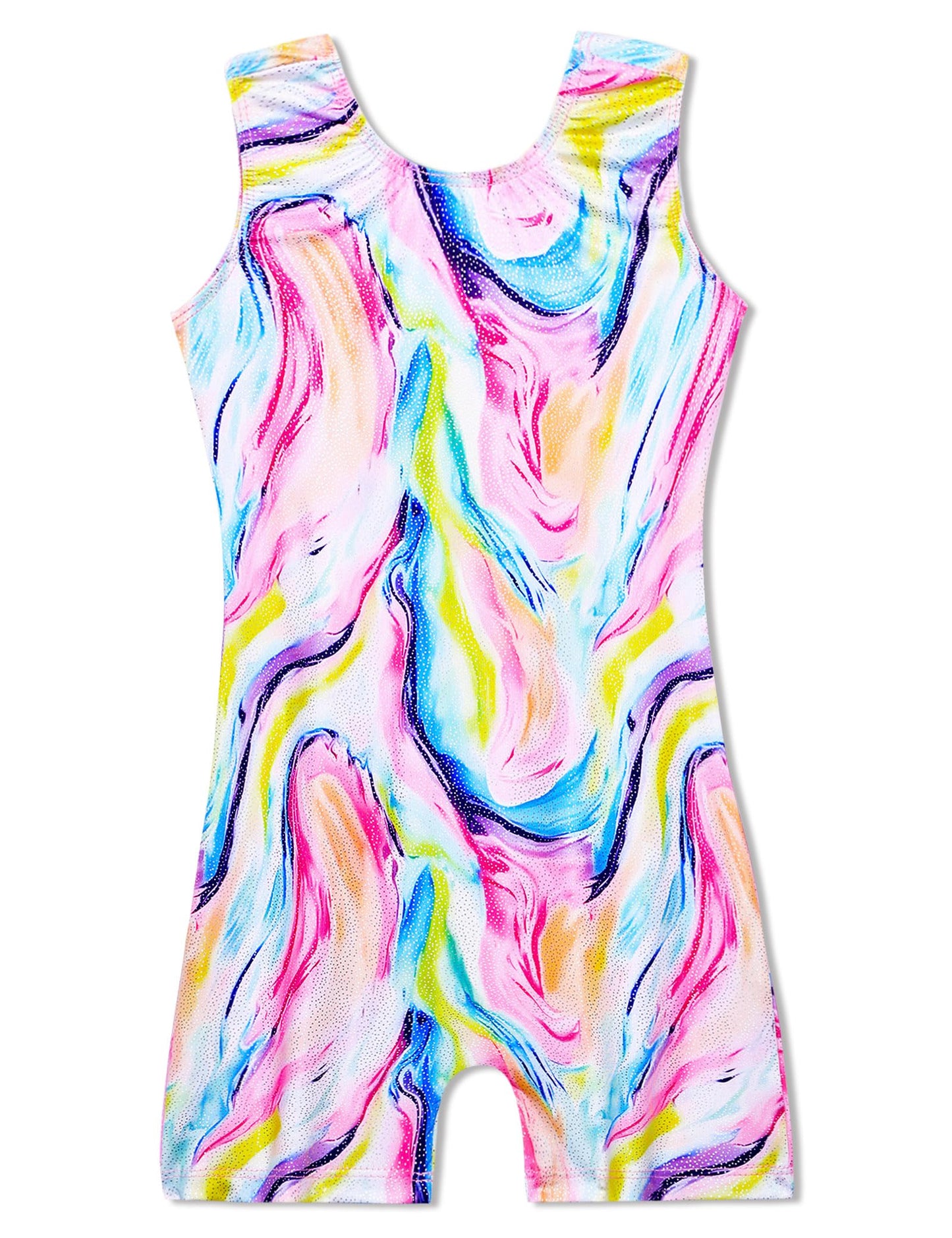 Domusgo Girls Leotards for Gymnastics Size 5-6 Years Old Sparkly Multicolor Tie Dye One Piece Biketards