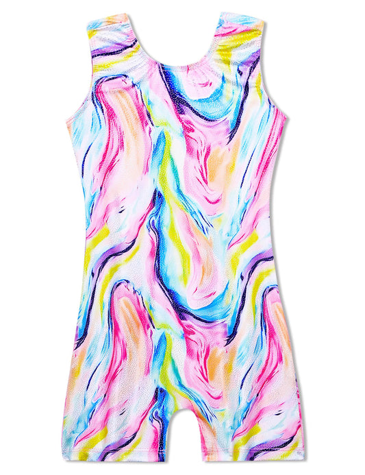 Domusgo Girls Leotards for Gymnastics Size 5-6 Years Old Sparkly Multicolor Tie Dye One Piece Biketards