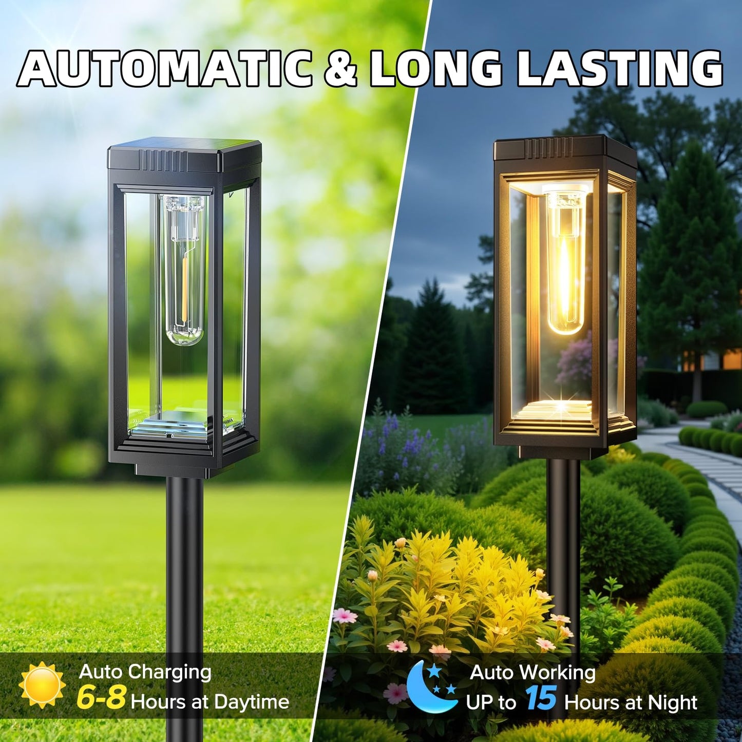 Tall Solar Pathway Lights Outdoor, 8 Pack Bright Solar Lights Outdoor Waterproof, Auto On/Off Solar Powered Garden Lights, Outdoor Light for Pathway Yard Walkway Driveway Patio Decor Landscape