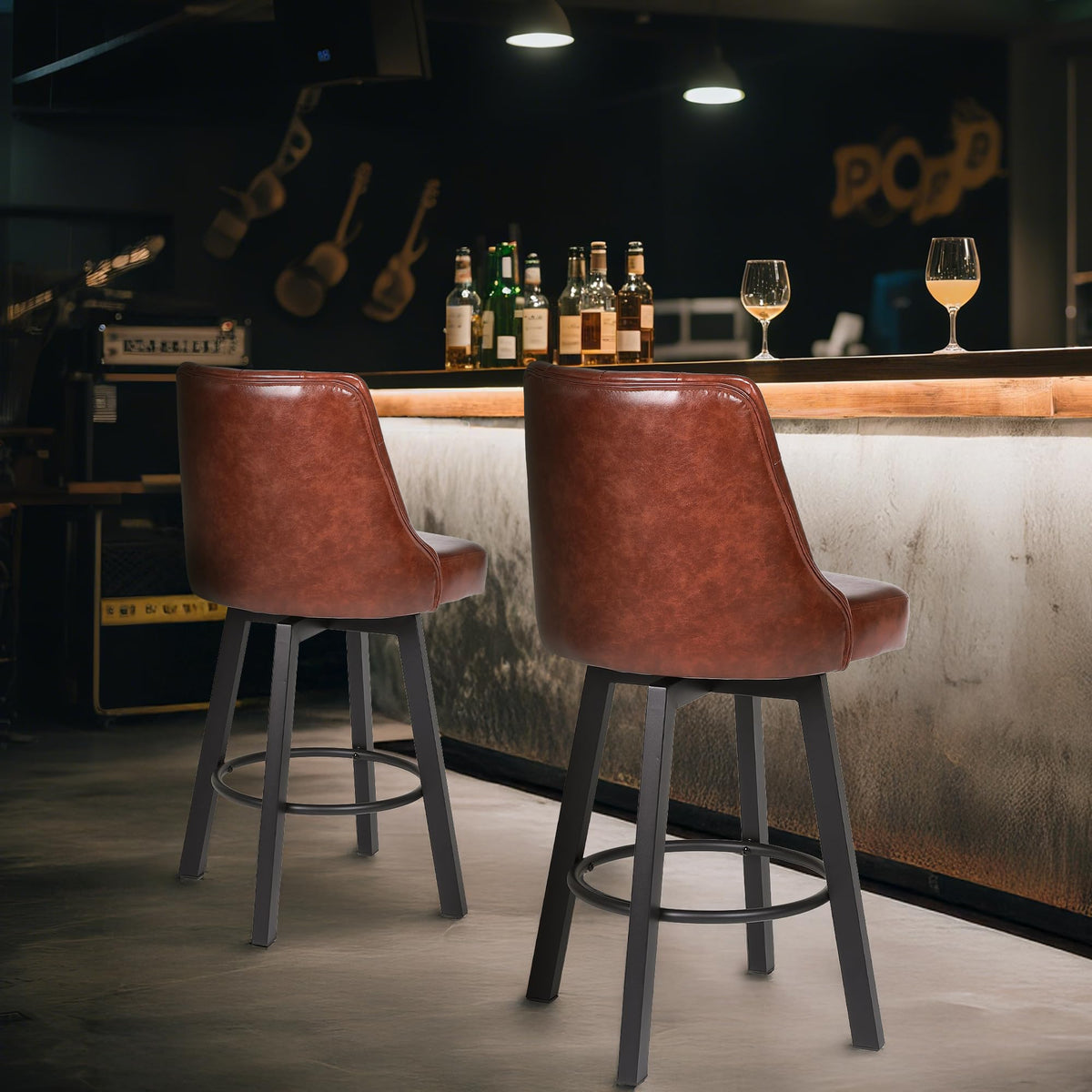 ralex-chair Swivel Counter Height Barstools Set of 4, 26’’H Modern Counter Stools with Metal Legs,Faux Leather Upholstered Bar Stools with Back for Kitchen Island, Dining Room, Pub - Brown