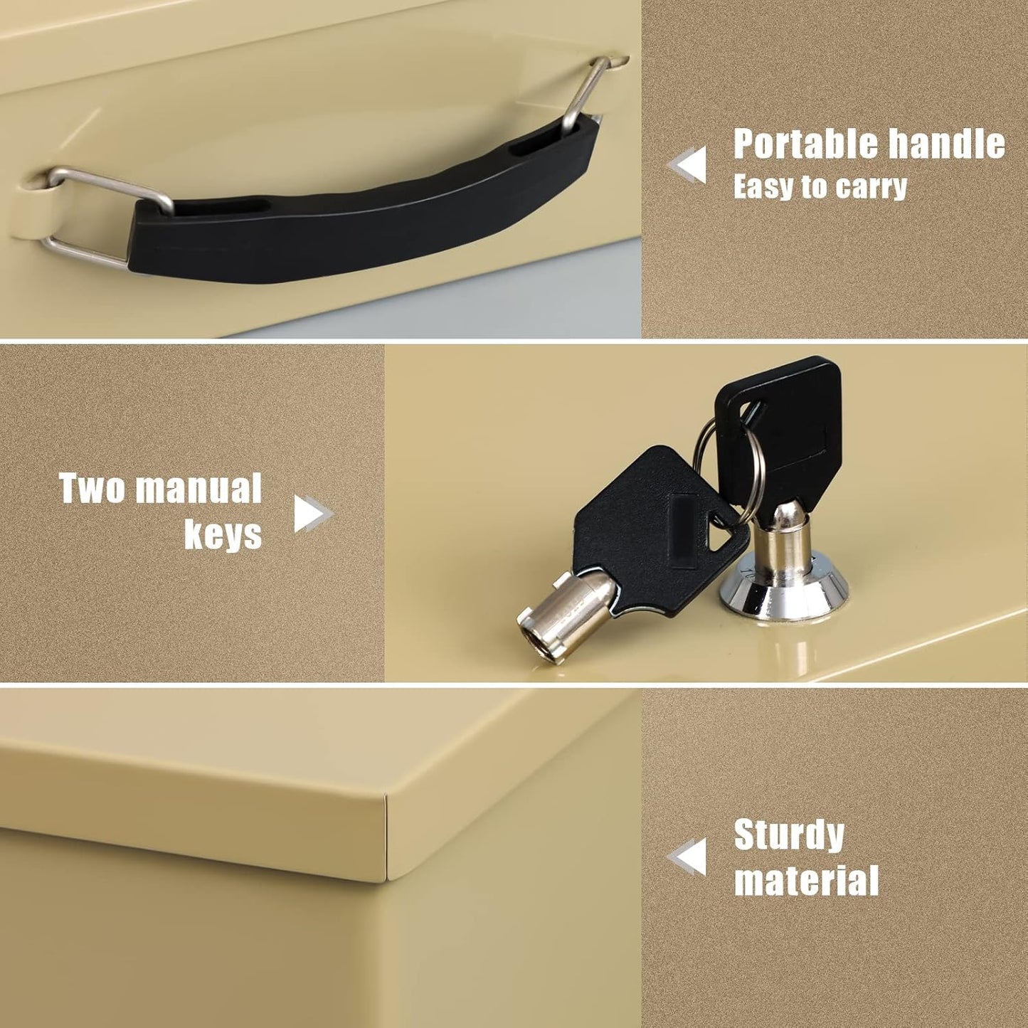 xydled Fire Resistant Safe Fire Safe Box with Key Lock for Home Office Security Storage for Valuables Documents,12.8 x 8.5 x 4.5 Inch,Sand