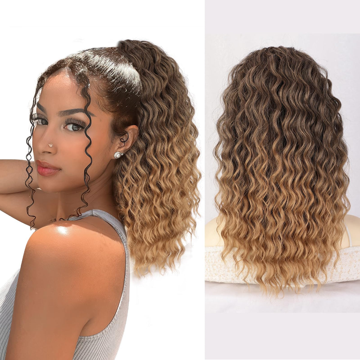 AISI BEAUTY Curly Ponytail Extension Drawstring Ponytail for Women 18 Inch Fake Ponytail Synthetic Clip in Pony Tails Hair Extensions