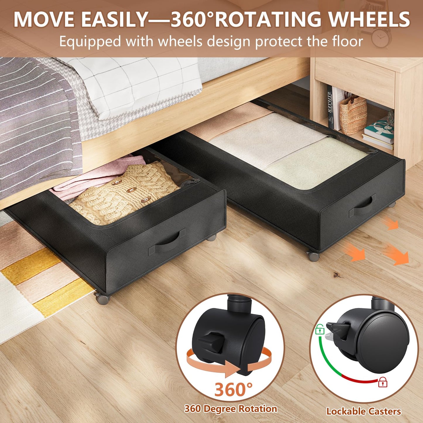 AUING XXXXL Extra Long Under Bed Storage with Wheels,BIGGEST Size Available(66L) under the bed storage Organizer with Lid&Label,Rolling Under the bed Metal Drawer for Clothes,Shoes,Toys(36x17x 6In)