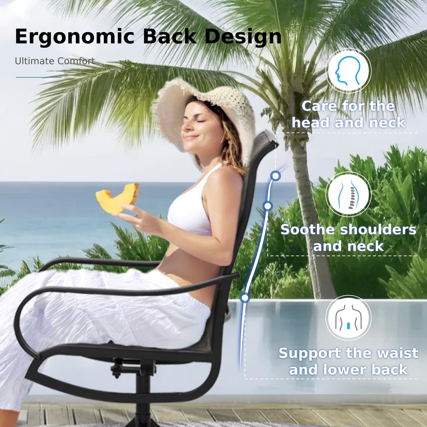 MFSTUDIO 6 Pieces Swivel Patio Dining Chairs, Outdoor Dining Chairs with Padded Textilene Fabric & Sturdy Metal Frame, All Weather Outdoor Sling Furniture Chairs for Deck, Garden and Lawn
