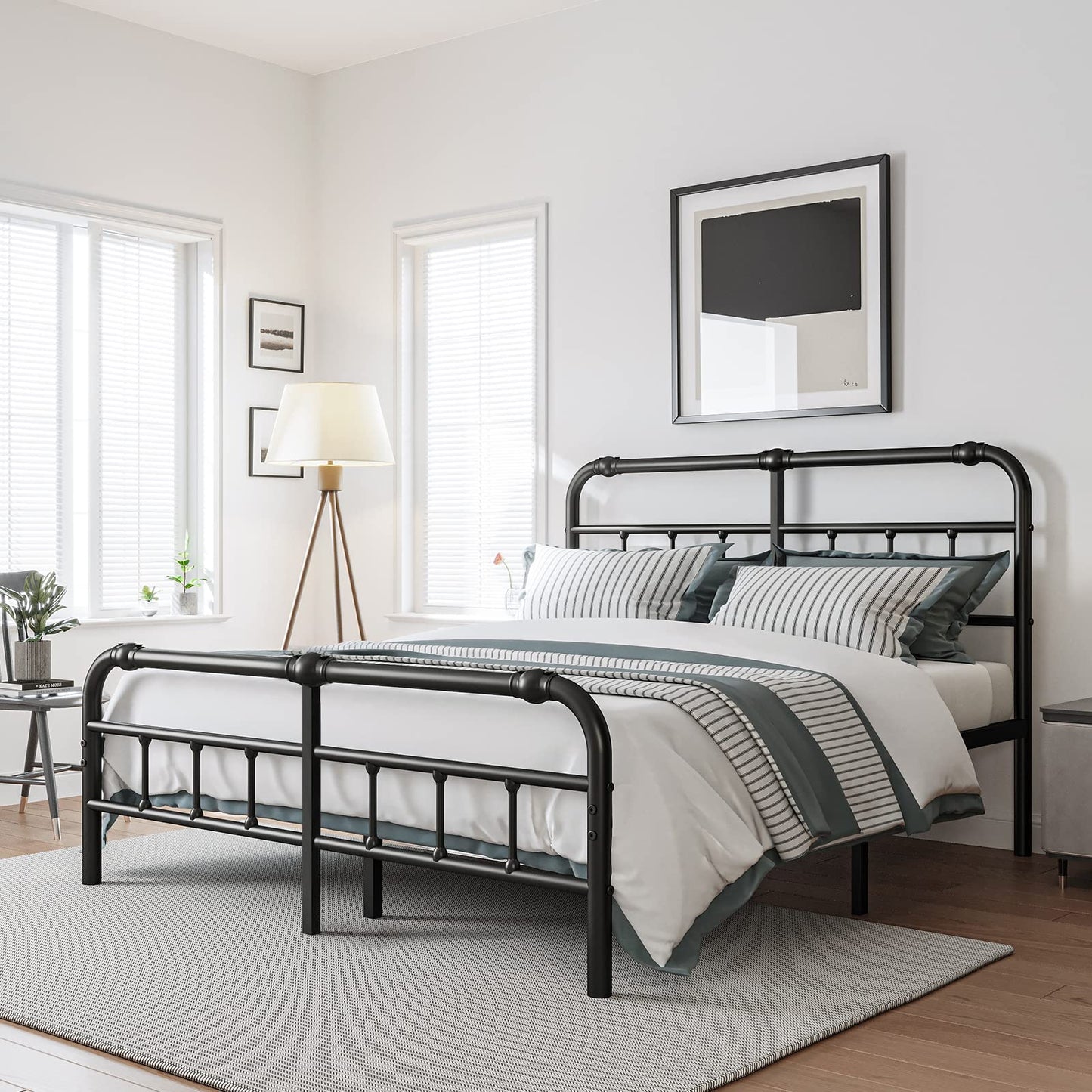 BOSRII King Size Bed Frame with Headboard and Footboard, 18 Inches High, 3500 Pounds Heavy Duty Metal Slats Support for Mattress, No Box Spring Needed,Noise-Free, Black