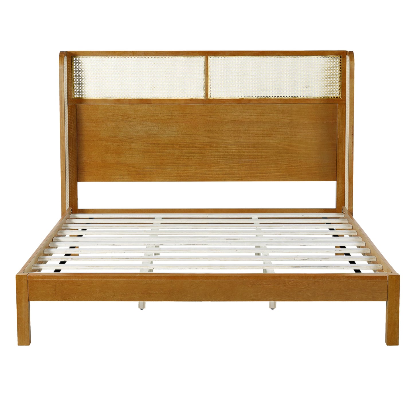 Merax King Size Premium Rubber Wood Platform Bed Frame, with Headboard, Mid Century Modern, Natural